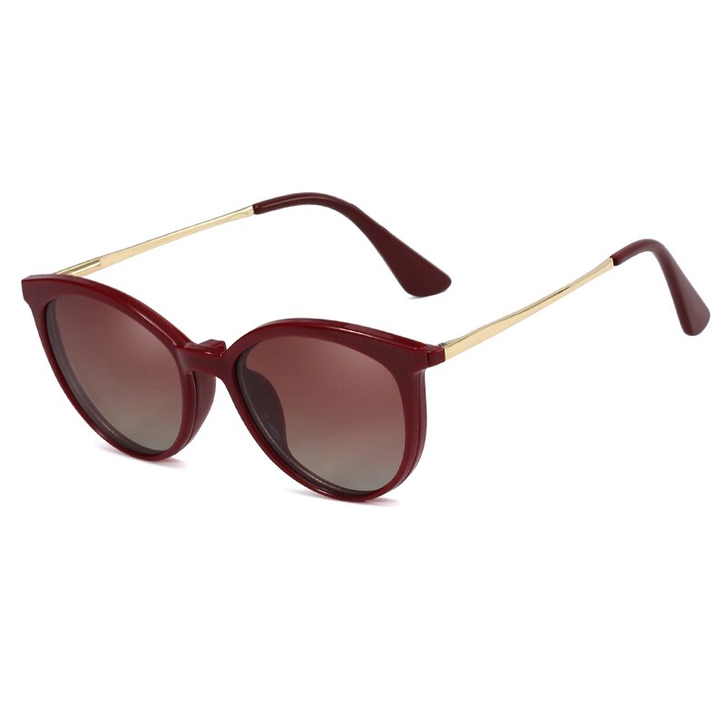 CCspace Unisex Full Rim Round Cat Eye Titanium Frame Eyeglasses with Clip-On Sunglasses (48344) - Stylish Reading Glasses for Work, Driving & Outdoor Activities