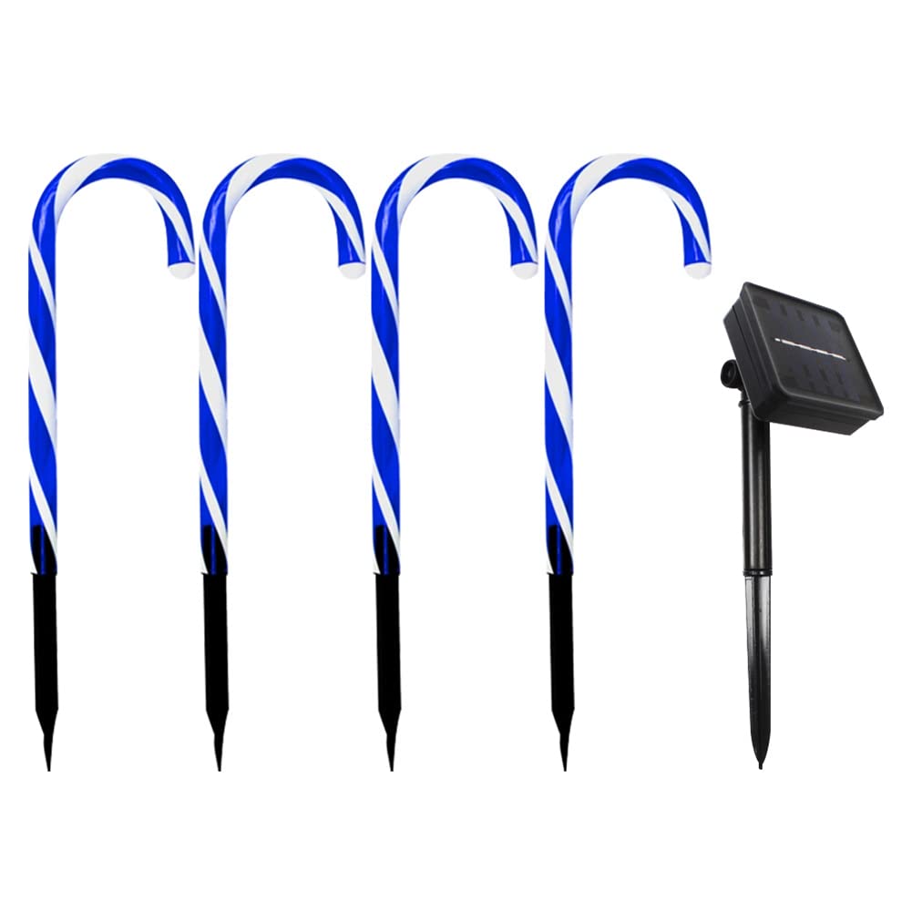 4PCS 14.5 Inch Solar Christmas Candy Cane Lights - Outdoor LED Pathway Markers for Lawn, Yard, Patio & Walkway Decor - Weatherproof Holiday Stake Lights (Blue) - Perfect for Christmas, Winter & Holiday Outdoor Lighting Decorations