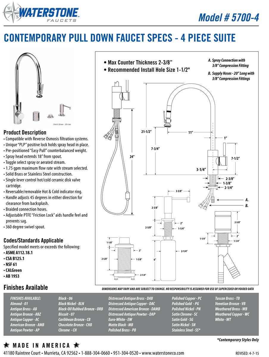 Waterstone 5700-4-PC Contemporary Pull Down Kitchen Faucet with Extended Reach - 4 Piece Suite in Polished Copper - Perfect for Modern Farmhouse & Industrial Style Kitchens