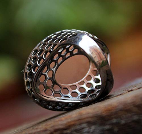 Natural Peach Moonstone & Garnet Ring - 925 Sterling Silver Black Rhodium Vintage Bohemian Gypsy Gemstone Jewelry for Women | Perfect for Boho Chic, Wedding, Party & Everyday Wear