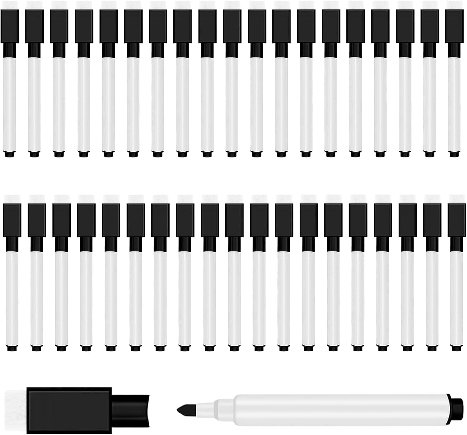 50 Pcs Black Magnetic Dry Erase Markers with Eraser Cap - Fine Point Whiteboard Markers for Teachers, Students & Office Use - Perfect for Classrooms, Meetings & Home Organization