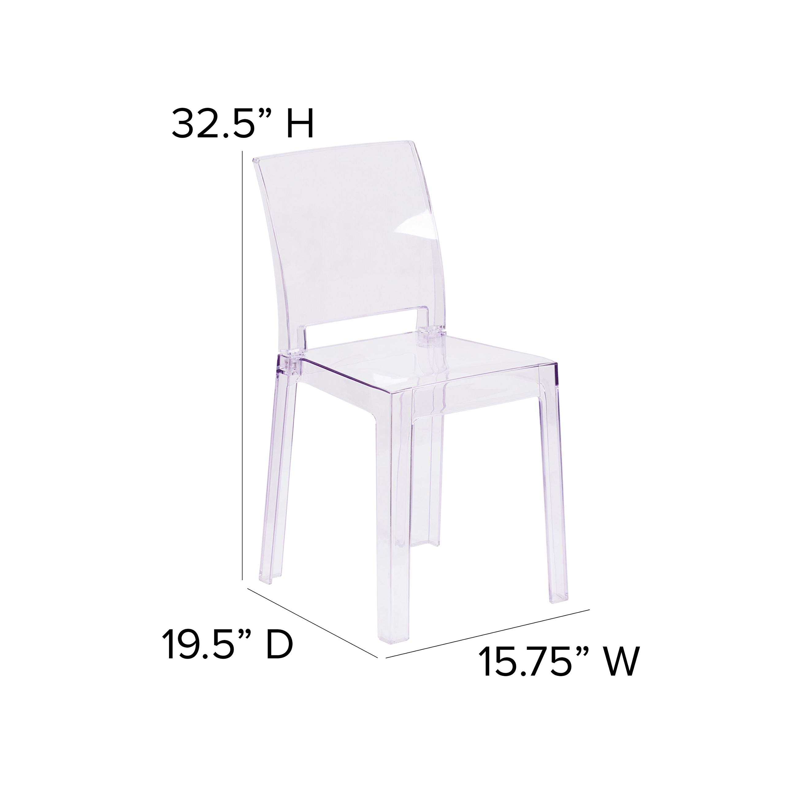 Flash Furniture Emilie Ghost Chair - Clear Crystal Square Back Modern Dining Chair for Kitchen, Dining Room, and Office | Stylish Transparent Seating Solution