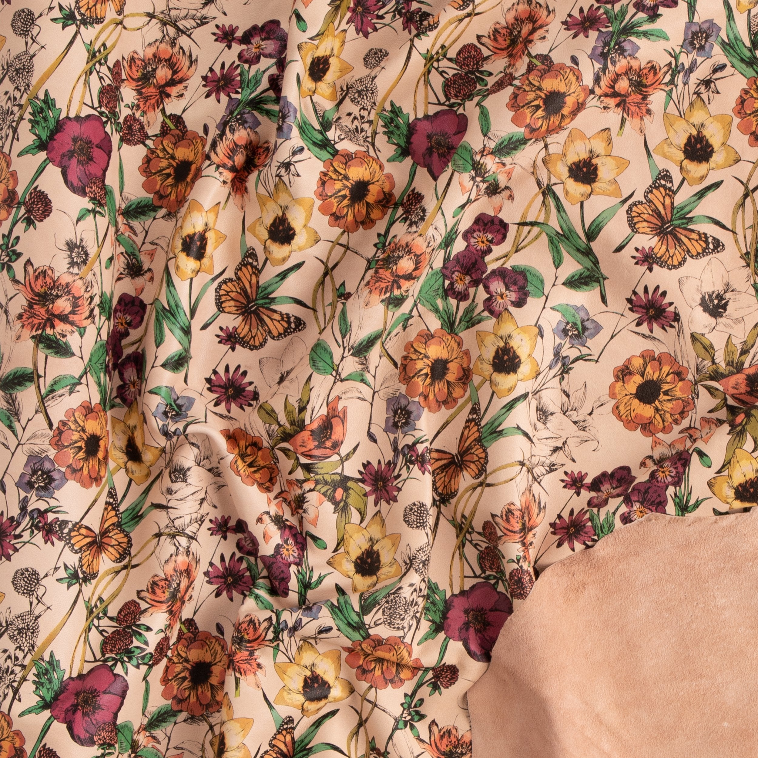 Floral Print Vegetable Tanned Sheepskin Leather - Perfect for Handmade Bags, Wallets & DIY Craft Projects