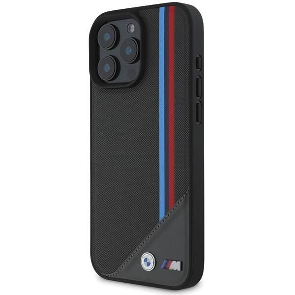 BMW M Series MagSafe iPhone 16 6.1 Case - Black Mesh with Tricolor Stripes | Slim Protective Cover with Magnetic Alignment | Perfect for Driving, Travel & Daily Use