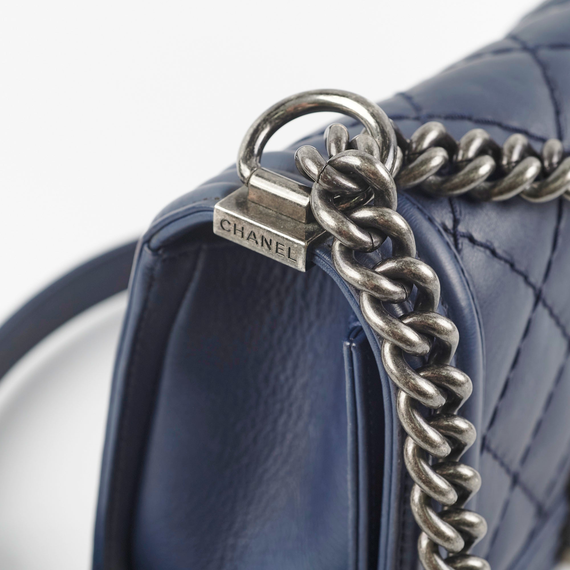 Chanel Boy Bag Old Medium Navy Blue Lambskin Leather Crossbody Bag for Women - Luxury Designer Handbag for Evening Parties, Date Night & Special Occasions