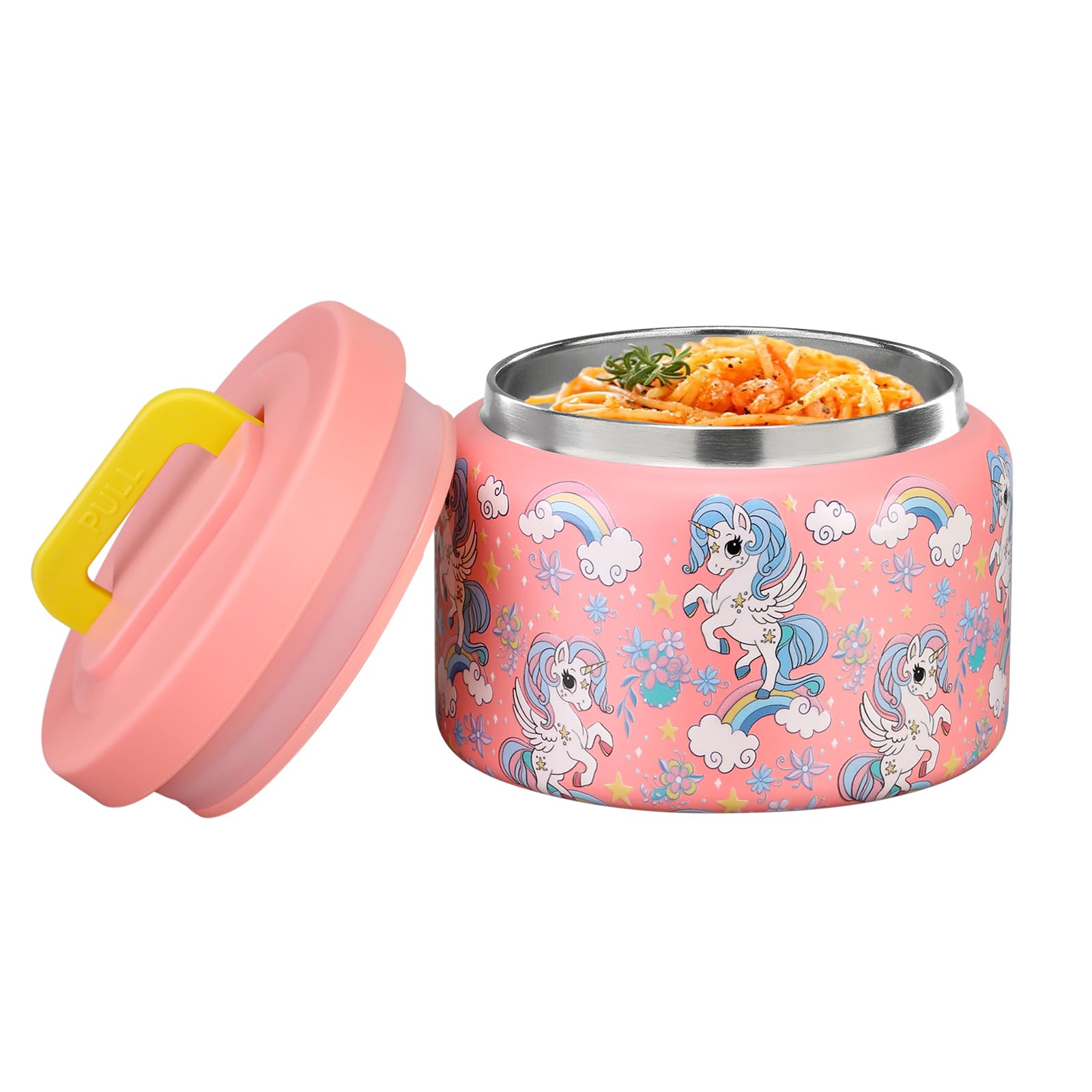 MAISON HUIS 8oz Stainless Steel Vacuum Insulated Food Thermos - Wide Mouth Leak Proof Soup Container for Hot & Cold Meals - Perfect for Kids Lunch, School, Travel & Outdoor Activities (Pink Rainbow)
