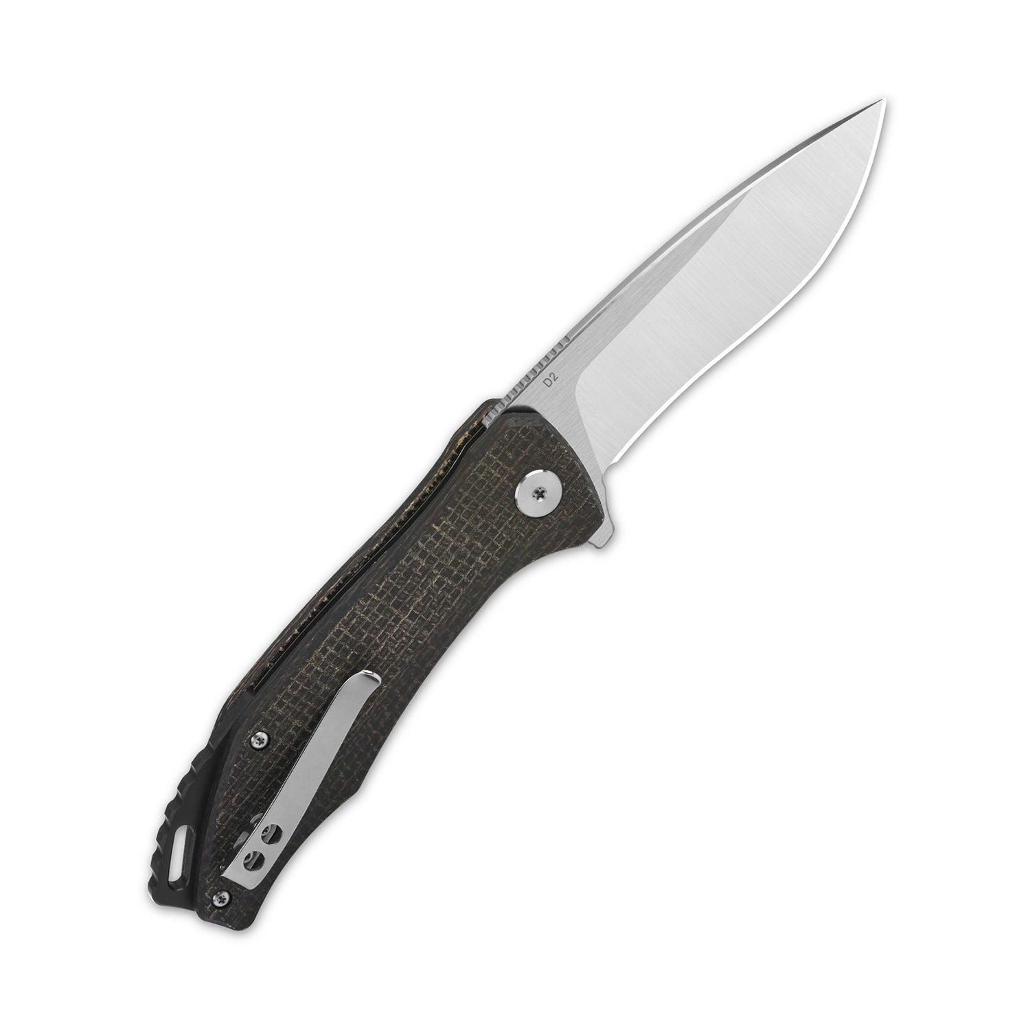 QSP Raven Liner Lock Pocket Knife - D2 Steel Blade, Dark Brown Micarta Handle - EDC, Outdoor, Camping & Survival Knife