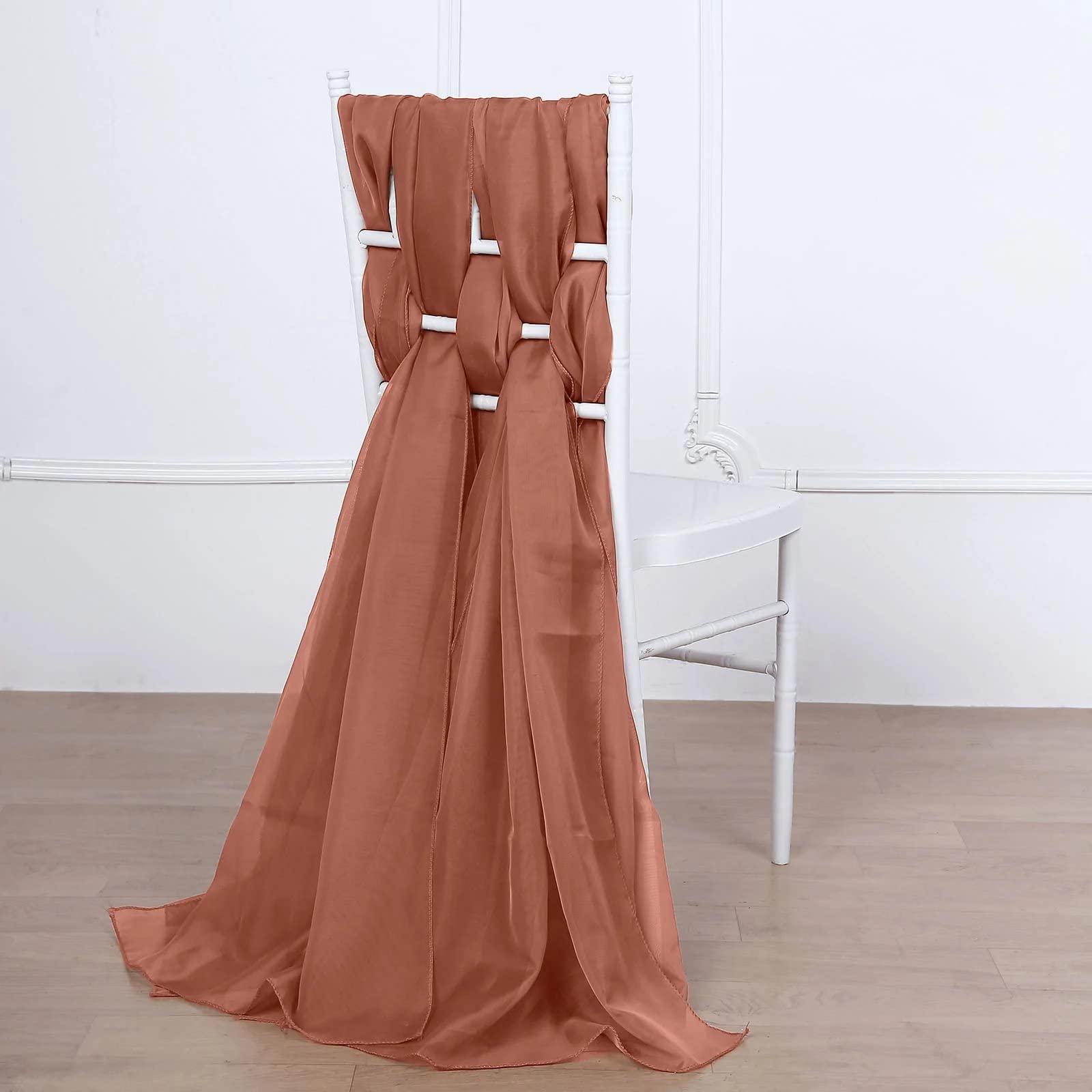 50 Extra Wide Premium Chiffon Chair Sashes - Elegant Terracotta Wedding Chair Bows for Ceremony & Reception Decor - Bulk Wedding Party Supplies for Banquet, Bridal Shower & Special Events