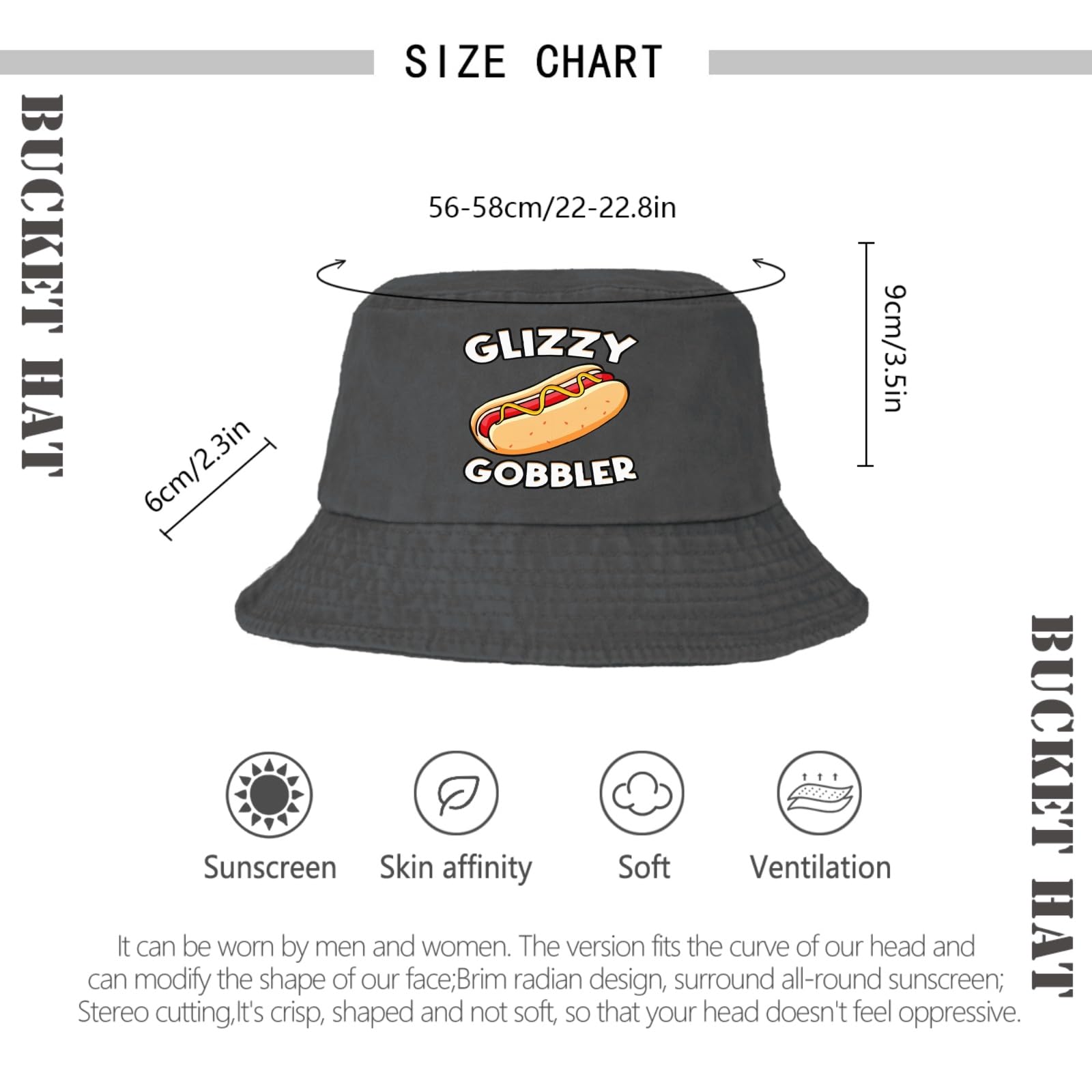 Funny Hot Dog Glizzy Gobble Bucket Hat - Foldable Men's Summer Hat for Basketball, Beach & Outdoor Activities