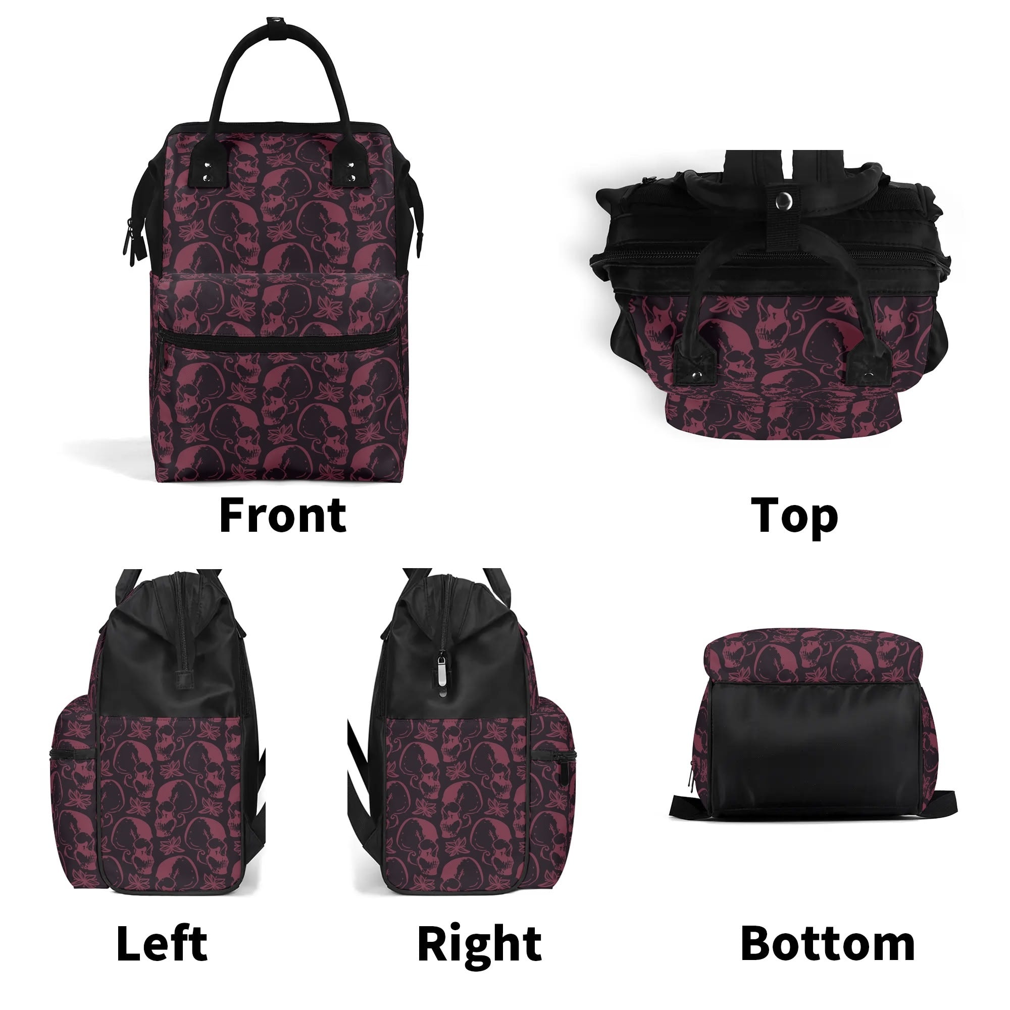 Large Capacity Purple Skulls Diaper Backpack - Waterproof Baby Essentials Organizer for Travel, Daycare & Outings