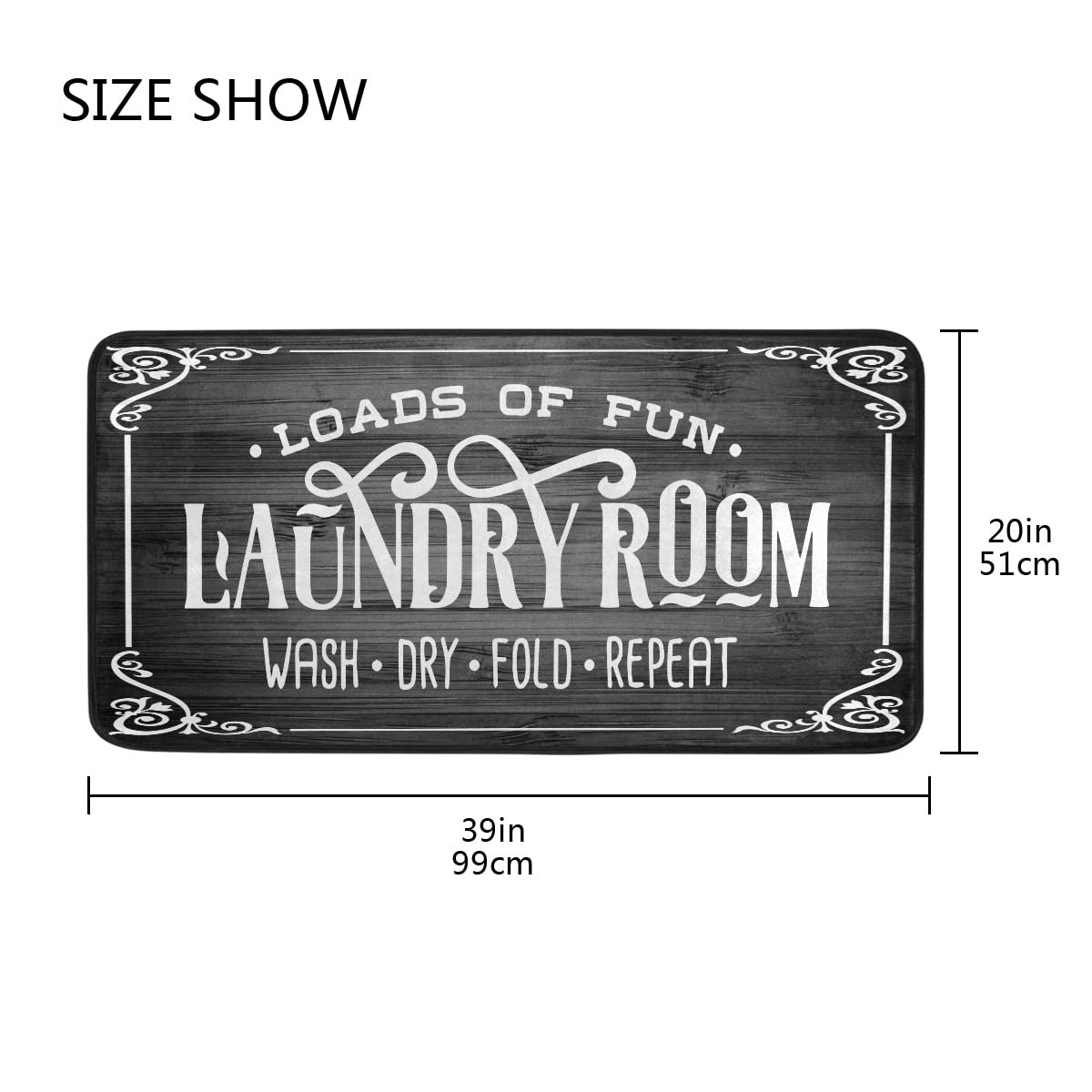 Farmhouse Style Laundry Room Mat - Non-Slip Washable Rug with Dark Wood Background (39x20 Inches) - Perfect for Laundry Room Floor, Mudroom Entryway & Farmhouse Decor
