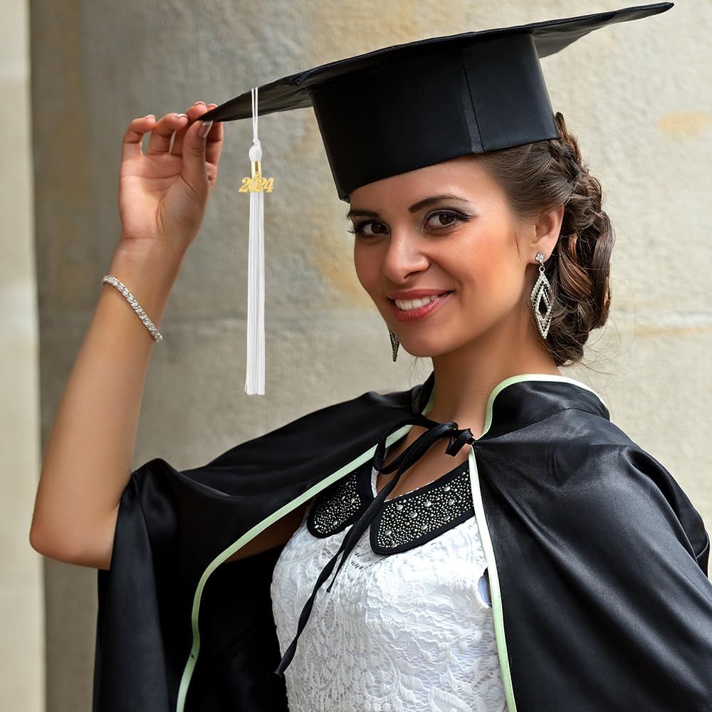 2024 Graduation Tassel Set - 2 Pack White Cap Tassels with 2024 Year Charm | Perfect for High School & College Graduation Ceremonies, Photo Props, and Graduation Party Decorations