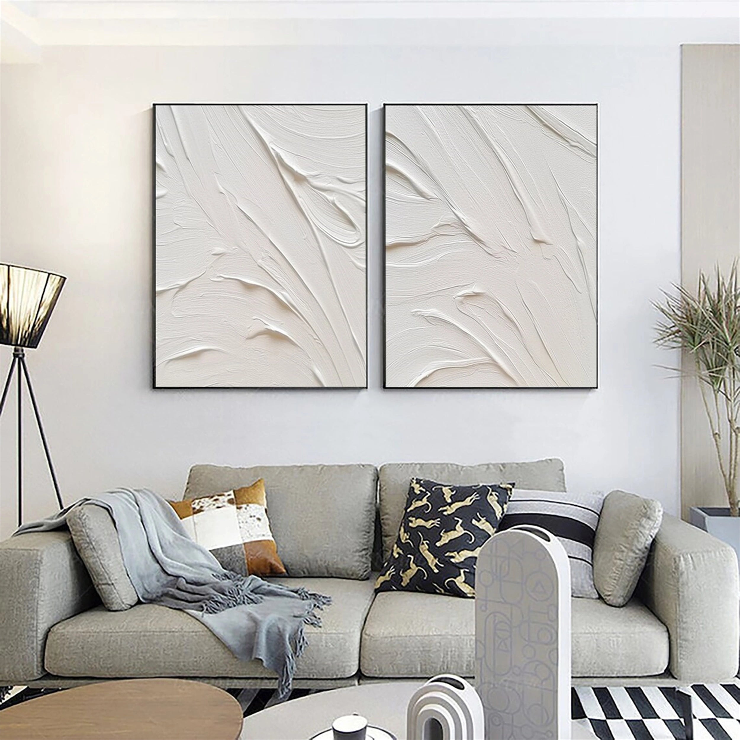 Minimalist Textured Plaster Art Paintings - Set of 2 Custom Wall Decor #MM130 | Perfect for Living Room, Bedroom & Office Decor