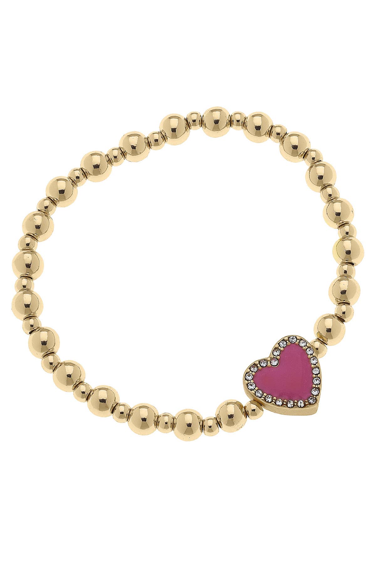 Maggie Pave Heart Stretch Bracelet for Kids - Adjustable Fuchsia Pink Beaded Jewelry - Perfect for Birthdays, Gifts & Special Occasions