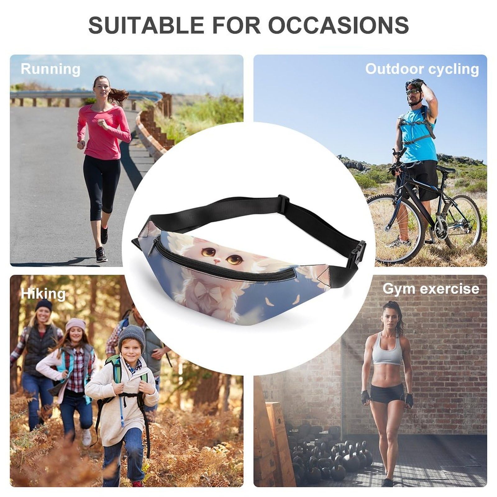Adjustable Strap Cat Angel Waist Bag - Crossbody Belt Pouch for Women & Men - Perfect for Travel, Hiking, Running & Everyday Use