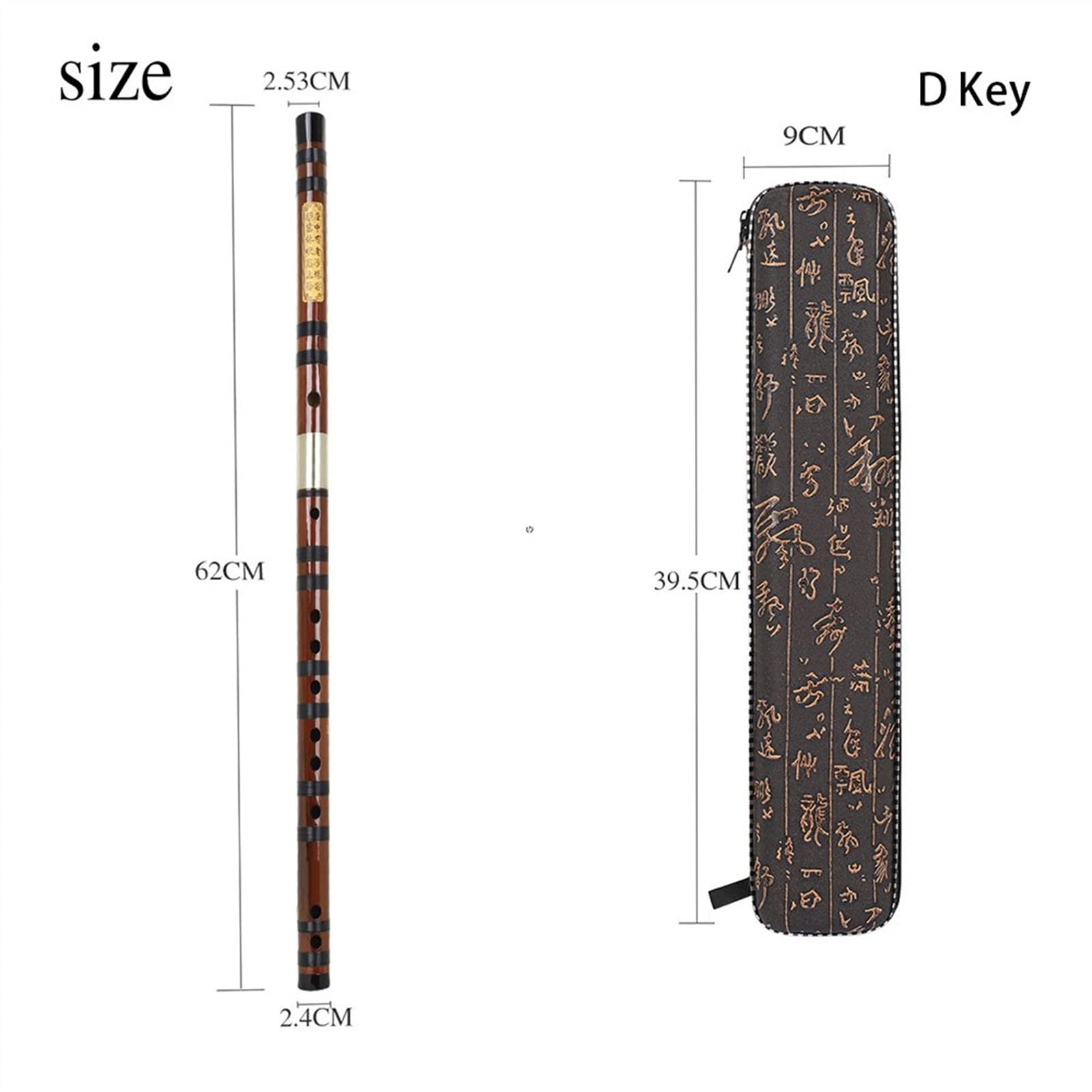 Premium Bamboo Flute - Traditional Chinese Dizi Wind Instrument in D Key (CDEFG) with Case - Perfect for Beginners, Meditation & Cultural Performances