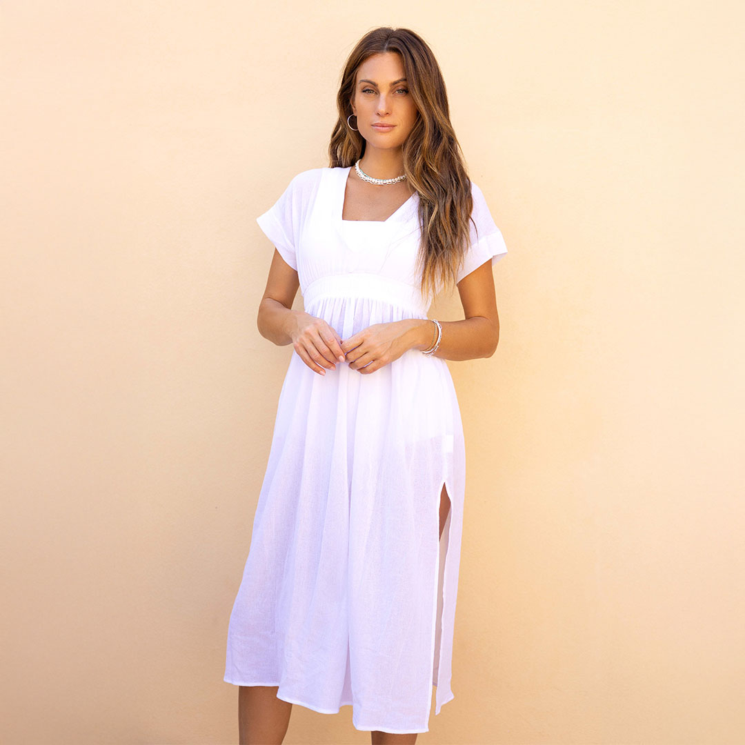 Billie Coverup - White Linen Beach Dress for Women | Lightweight Summer Cover Up Dress for Pool, Beach Vacation & Resort Wear