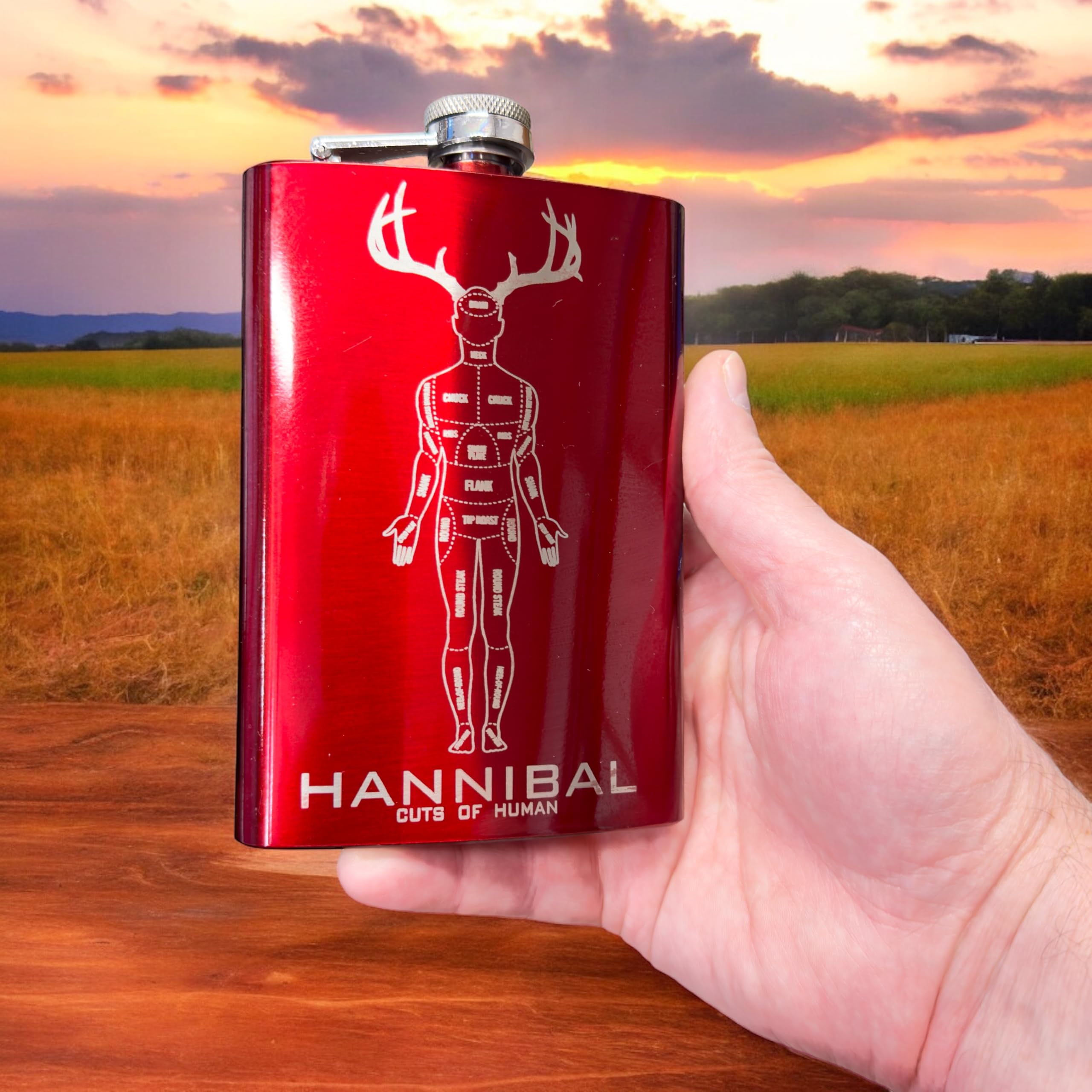8oz RED Hannibal Flask - Stainless Steel Hip Flask for Whiskey, Bourbon & Liquor - Perfect for Outdoor Adventures, Camping & Gifting