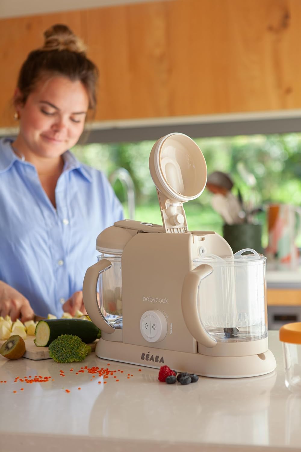 BEABA Babycook Duo 4-in-1 Baby Food Maker - Steamer, Blender & Grinder for Homemade Purees with Auto Steam Cooking, 9.1 Cup Capacity (54 Servings in 20 Mins) - Perfect for Busy Parents Making Healthy Baby Food at Home