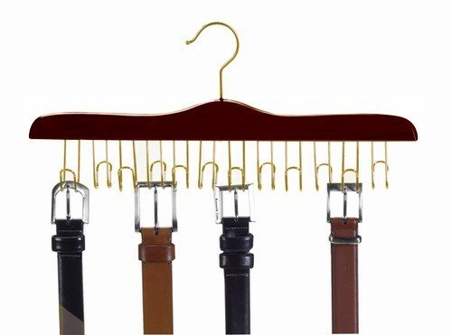 Premium Walnut Wood & Brass Belt Hanger - Stylish Wall-Mounted Organizer for Belts, Neckties & Accessories - Perfect for Closet, Bedroom & Dressing Room Organization