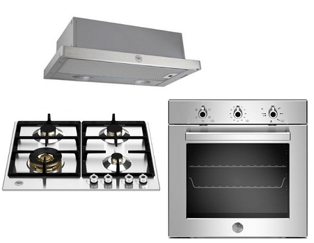 Bertazzoni P604LPROX 60cm Professional Gas Cooktop with Wok Burner + F605PROEKX 60cm Built-In Electric Oven with 5 Cooking Functions + K60TELXA 60cm Telescopic Range Hood - Premium Kitchen Appliance Set for Home Chefs and Cooking Enthusiasts