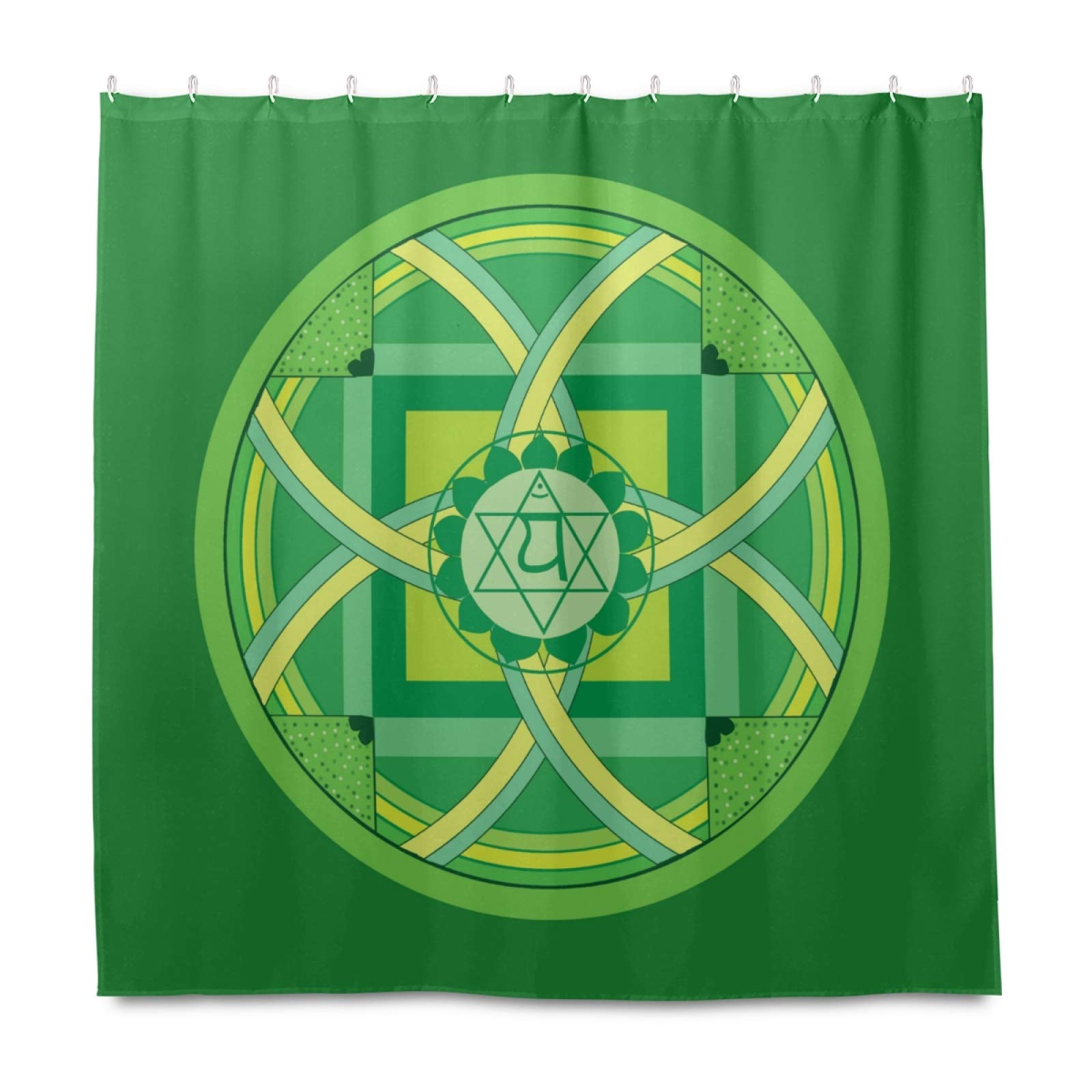 Anahata Heart Chakra Shower Curtain Set - 72x72 Inch Green Fabric Bath Curtain with 12 Hooks, Watercolor Design, Machine Washable - Modern Boho Bathroom Decor for Yoga Lovers & Spiritual Home
