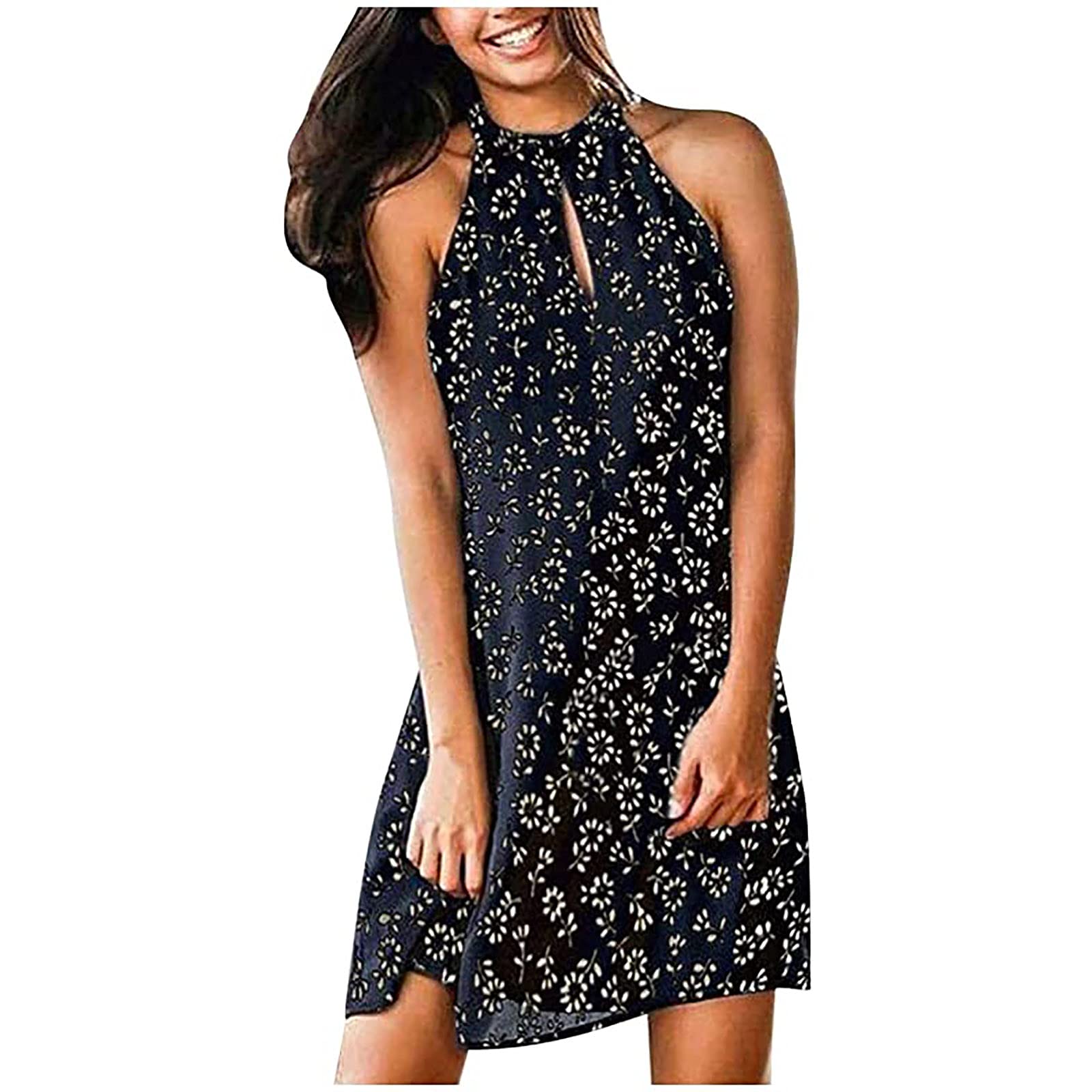 Sexy Floral Print Summer Dresses for Women - Sleeveless Loose Fit Plus Size Midi Dress with Metal Hanging | Casual Fashion for Beach, Vacation & Date Night