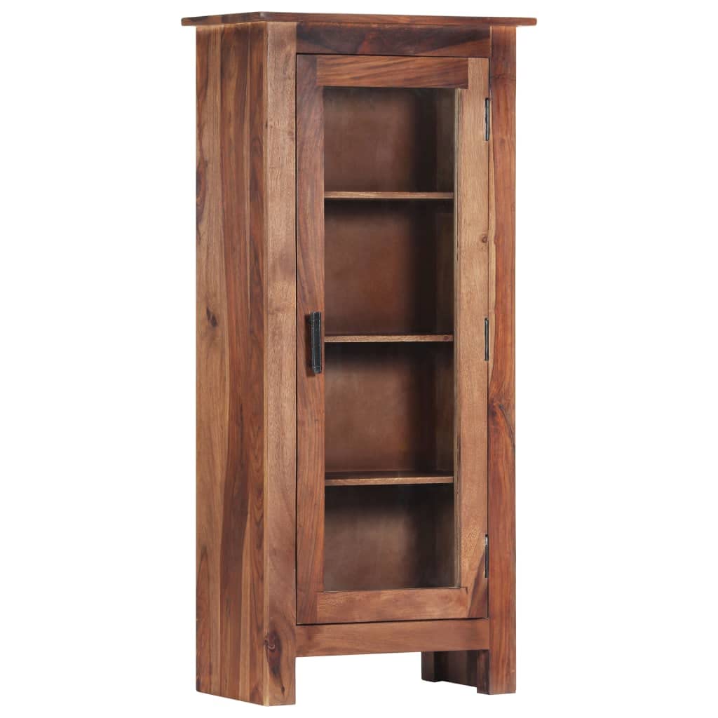 Solid Sheesham Wood Storage Cabinet with 4 Shelves & Glass Door - 19.6