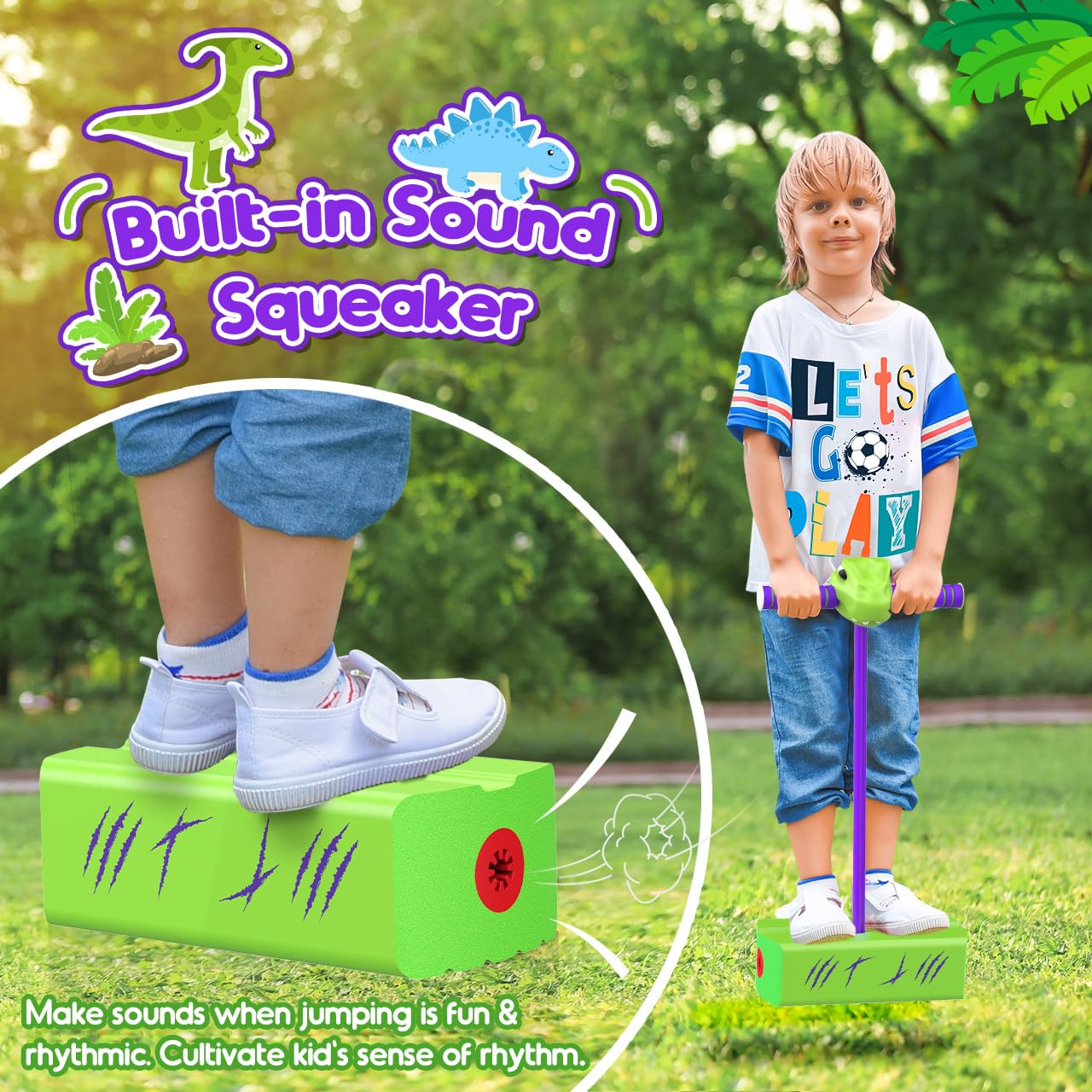 CUUGO LET'S GO! CG Jumping Foam Pogo Stick - Dinosaur Toys for Kids, Outdoor Fun, Birthday Party Gifts, Easter Basket Stuffers for Ages 5-7, Perfect for Backyard Play and Active Learning