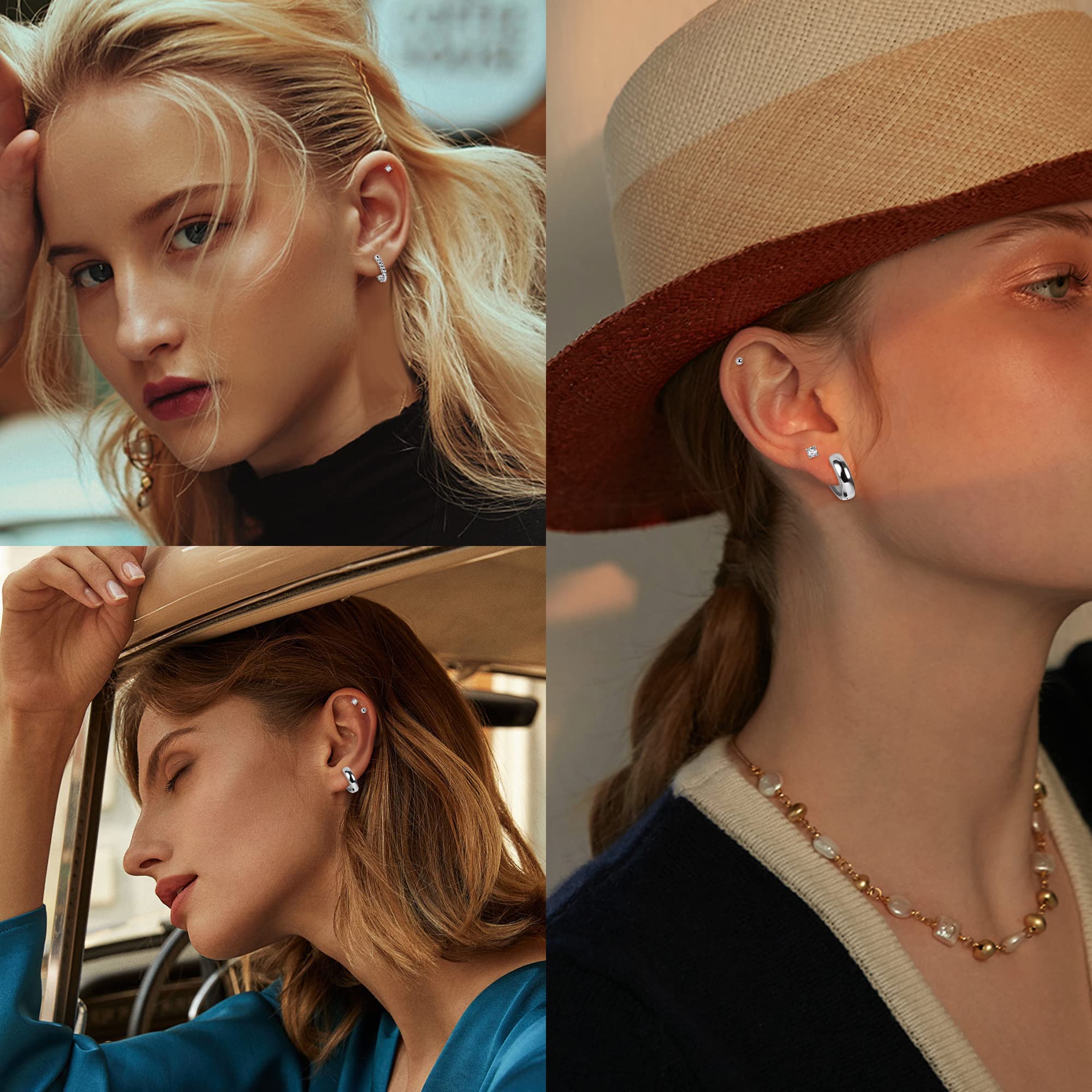 14K Gold Plated Huggie Hoop Earrings for Women - Tiny CZ Ball Stud Earrings Set, Hypoallergenic Cartilage Earrings (Multiple Pack) | Perfect for Everyday Wear, Parties & Gift Giving