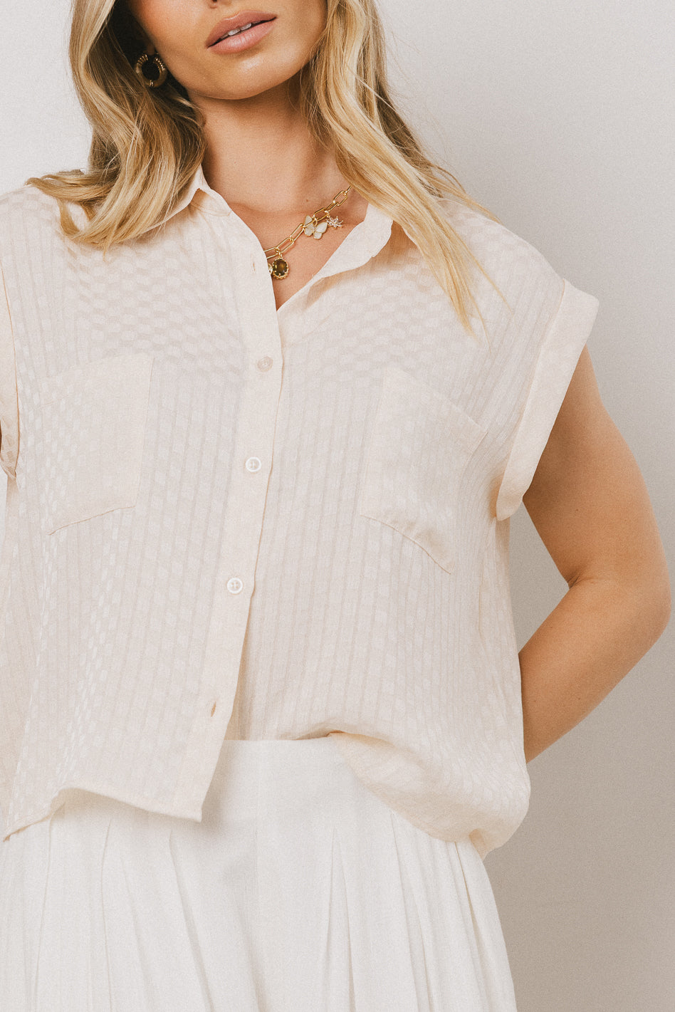 Luka Checkered Button Up Shirt for Men - Cream Plaid Casual Long Sleeve Shirt | Perfect for Office, Date Night & Fall Layering