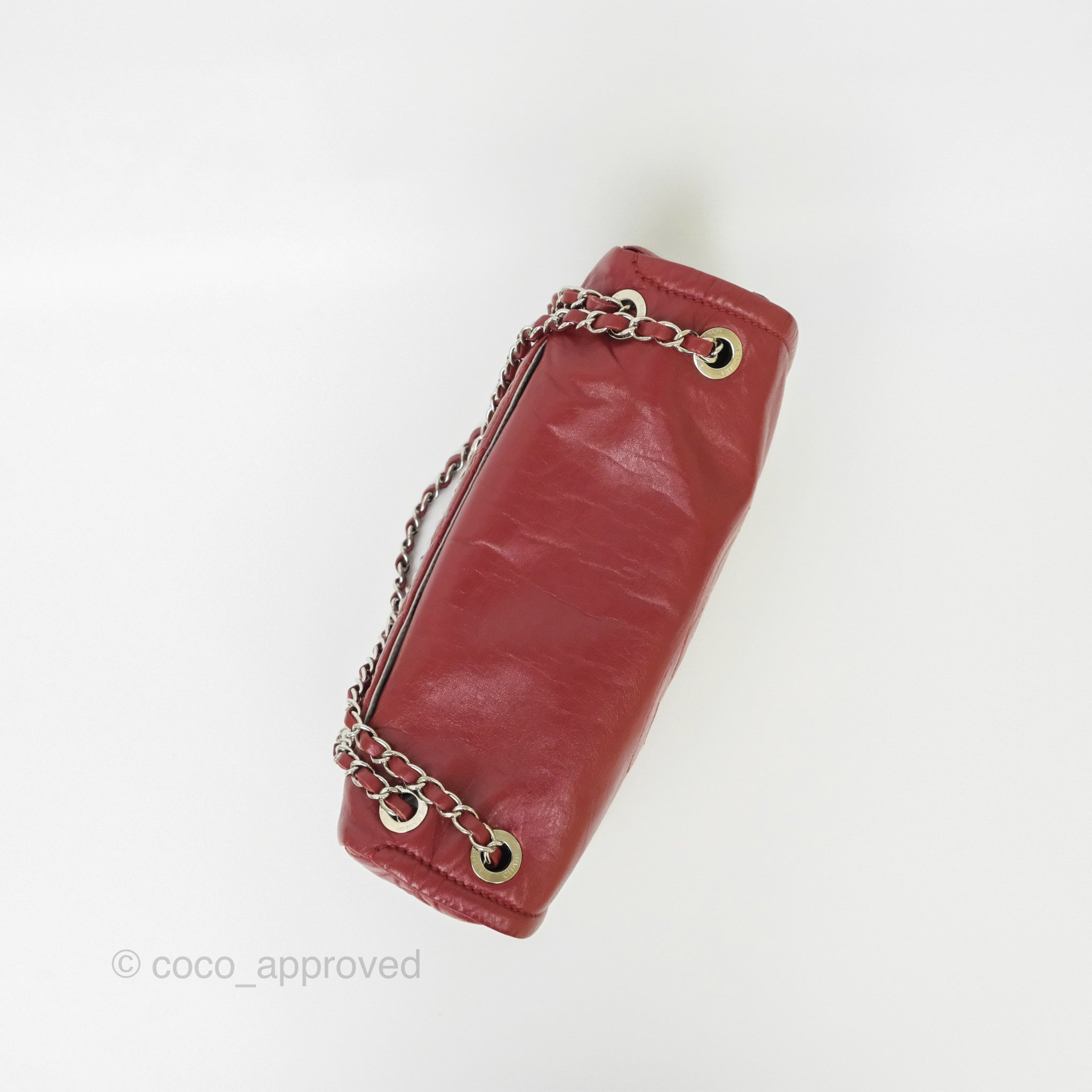 Chanel CC Flap Shoulder Bag in Dark Red Crumpled Leather with Silver Hardware - Luxury Crossbody Bag for Women, Perfect for Date Night & Evening Events