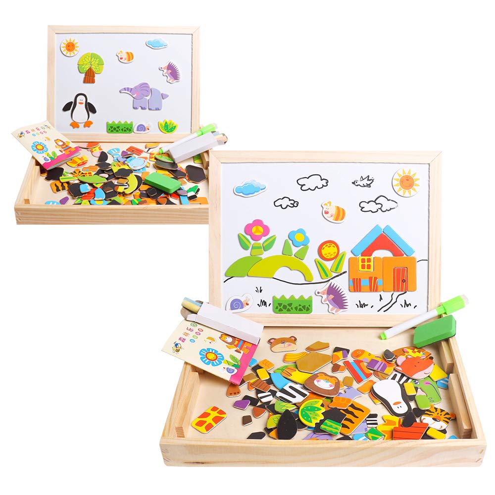 Magnetic Wooden Puzzles for Kids - STEM Learning Toys & Art Easel for Boys & Girls - Perfect for Montessori & Home Education