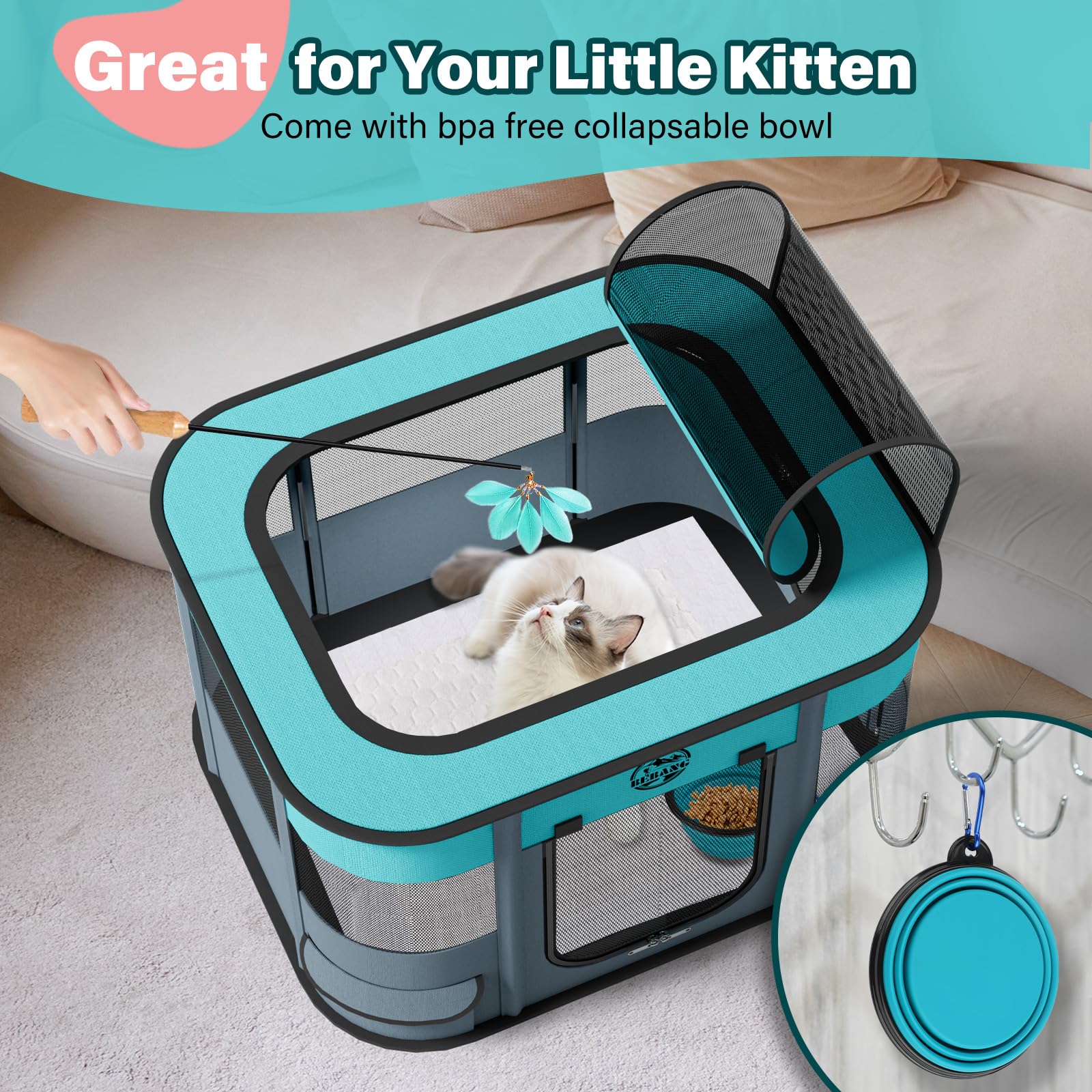 Foldable Portable Pet Playpen for Puppies, Cats, Dogs - Indoor/Outdoor Small Animal Cage with Food Bowl | Perfect for Puppy Training, Kitten Playtime, Rabbit & Guinea Pig Habitat (Medium Size)
