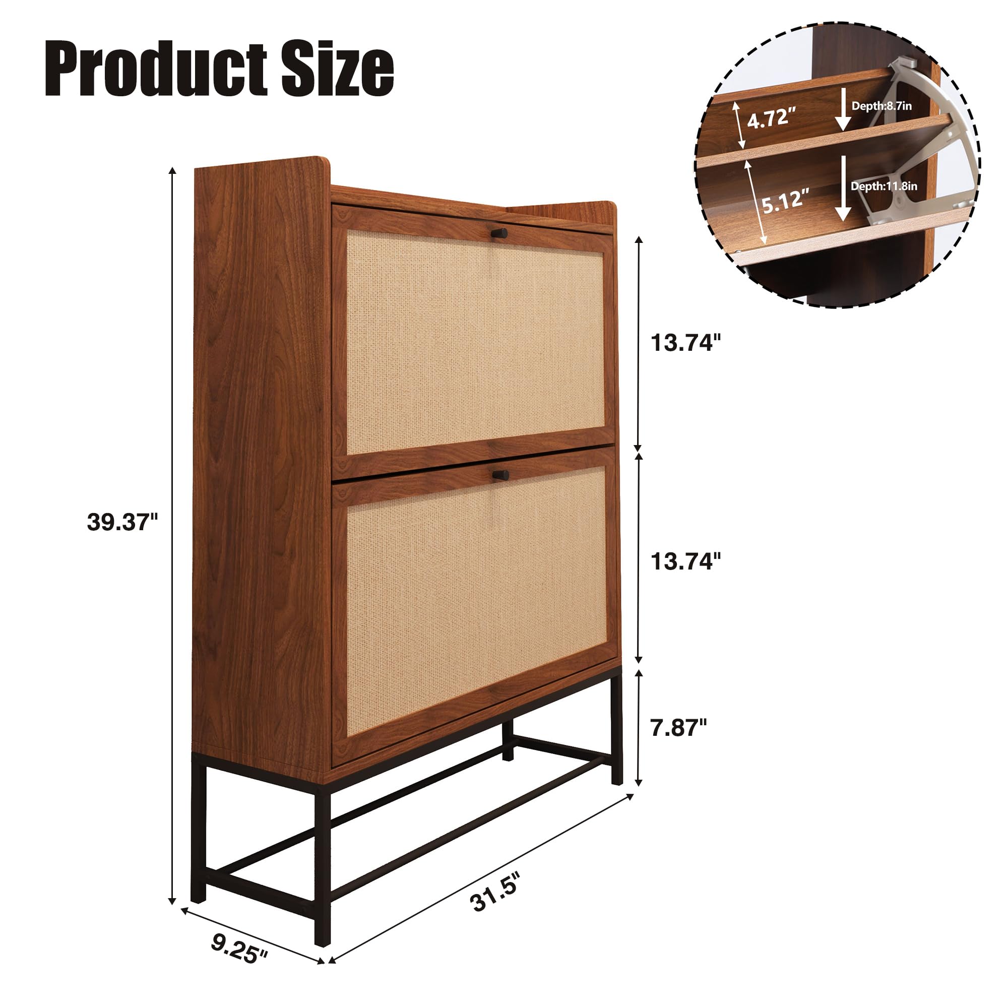 AVZEAR Narrow Shoe Storage Cabinet with 2 Flip Drawers - Wooden Freestanding Shoe Organizer for Entryway, Hallway, Living Room - Space Saving Closed Shoe Rack for Small Spaces (Walnut) | Perfect for Apartments, Dorm Rooms & Closet Organization