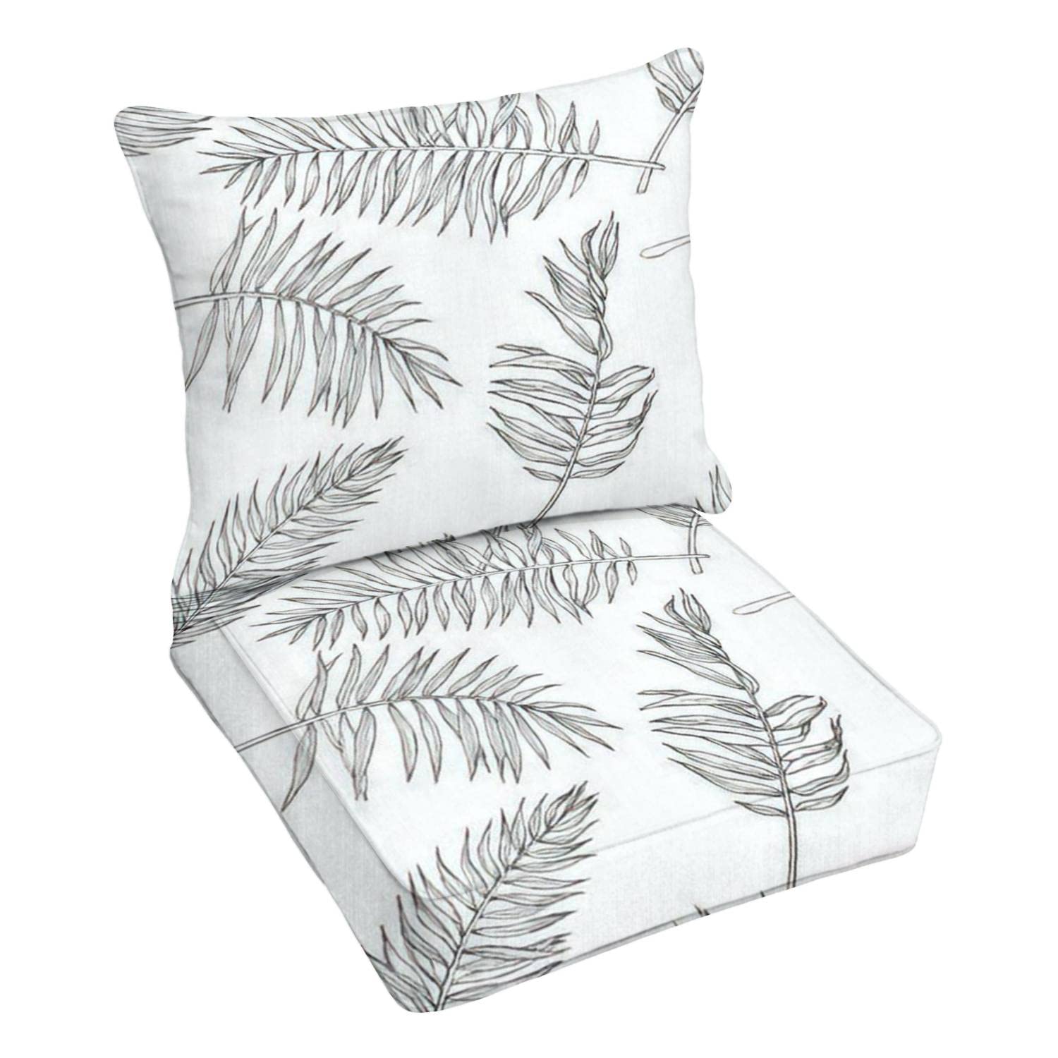Vintage Botanical Outdoor Deep Seating Cushion Set with Palm Leaf Engraving - Premium Patio Furniture Replacement Cushions for Lounge Chairs, Sofas & Conversation Sets - Perfect for Backyard, Poolside & Garden Relaxation