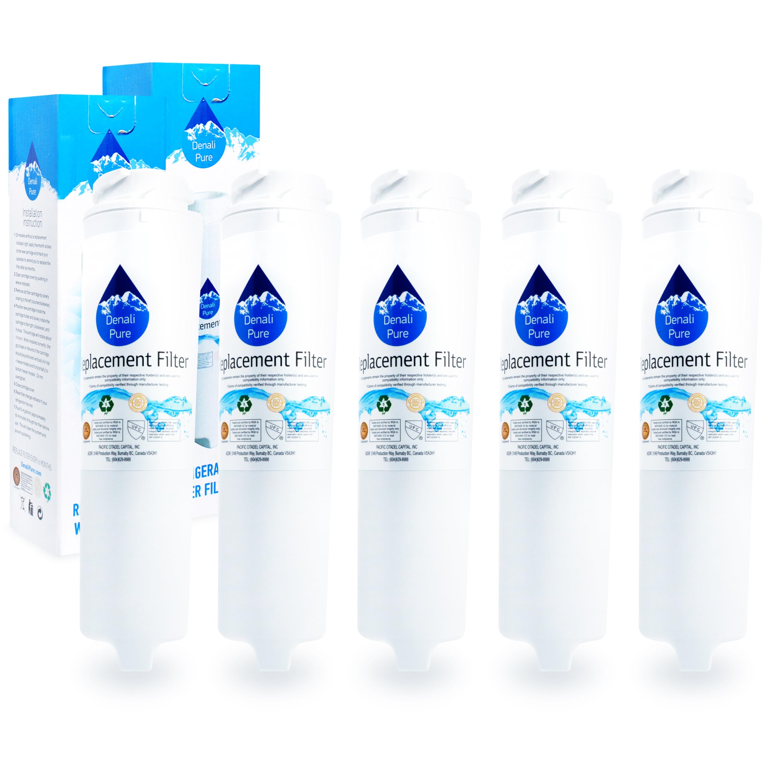 5-Pack GE PDS20MFSAWW Refrigerator Water Filter Replacement - Compatible with GE GSWF Fridge Water Filter Cartridge | Clean Drinking Water for Home & Office Use