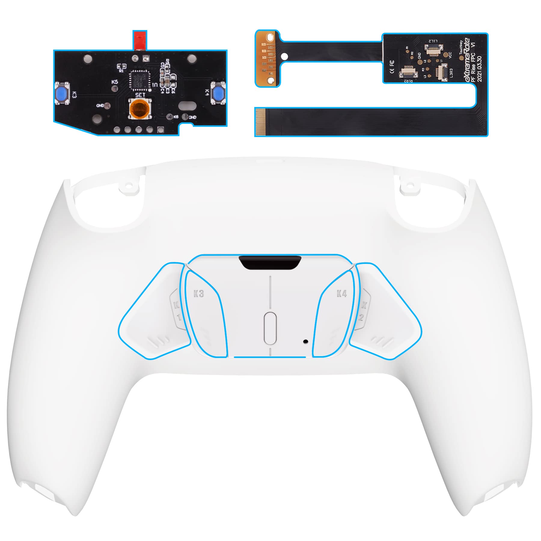 eXtremeRate RISE4 Remap Kit for PS5 Controller BDM-010/020 - Customizable Back Paddles, Remapper Board & Ergonomic Case Backplate (Snow White) | Enhance Gaming Performance for FPS, Racing & Competitive Play