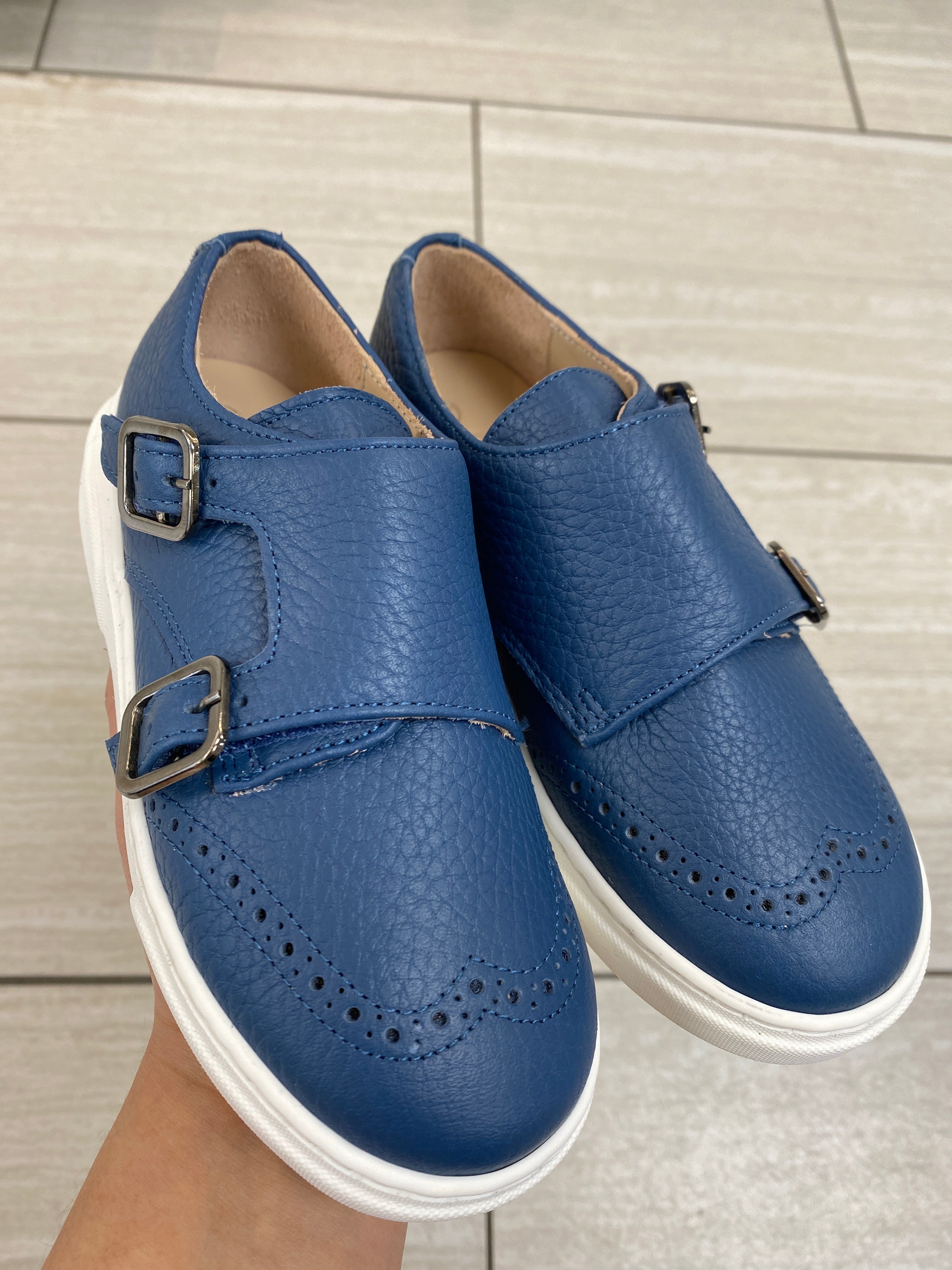 Blublonc Blue Pebbled Wingtip Dress Sneakers for Men - Stylish Casual & Formal Shoes for Work, Wedding, Office & Everyday Wear