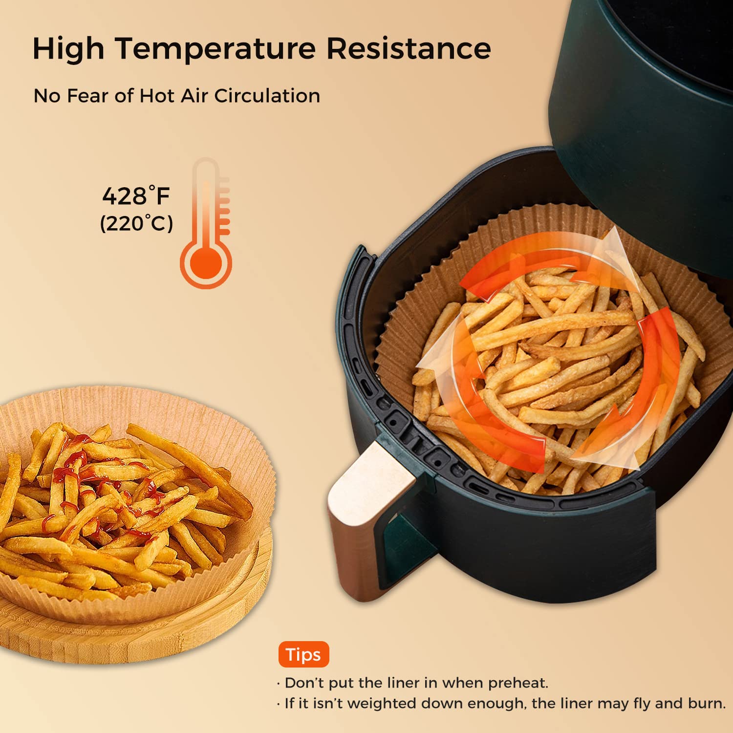 120PCS 6.3'' Unbleached Air Fryer Parchment Paper Liners - Disposable Baking Sheets for 3-5 Qt Air Fryer Baskets | Perfect for Healthy Cooking, Roasting Vegetables & Reheating Food