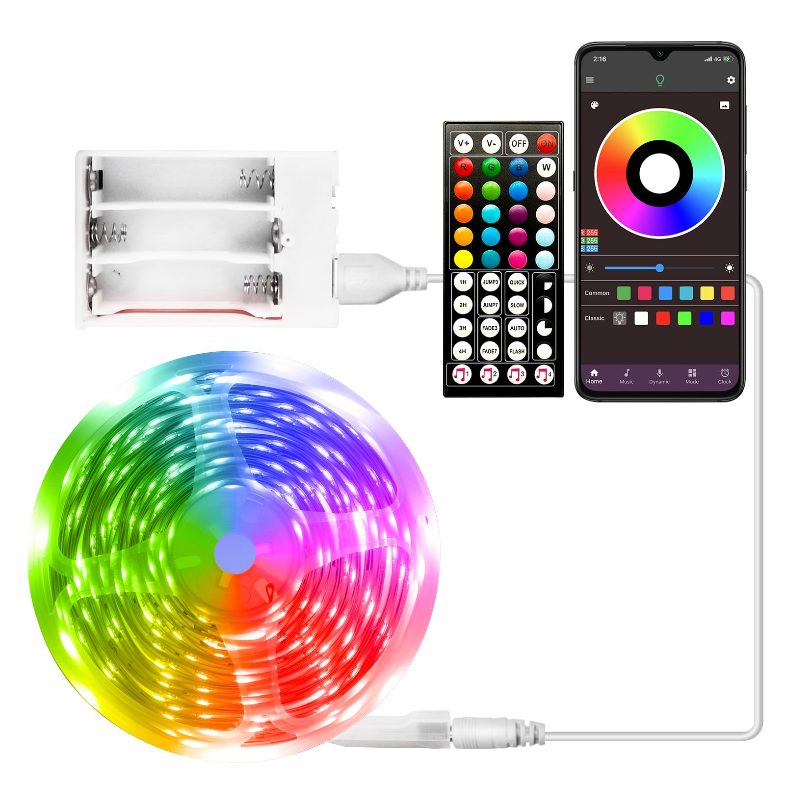 25ft Battery Powered LED Strip Lights - RGB Color Changing with Music Sync & App Remote Control, USB Lights for Bedroom, TV, Room Decor, Party & Gaming Setup