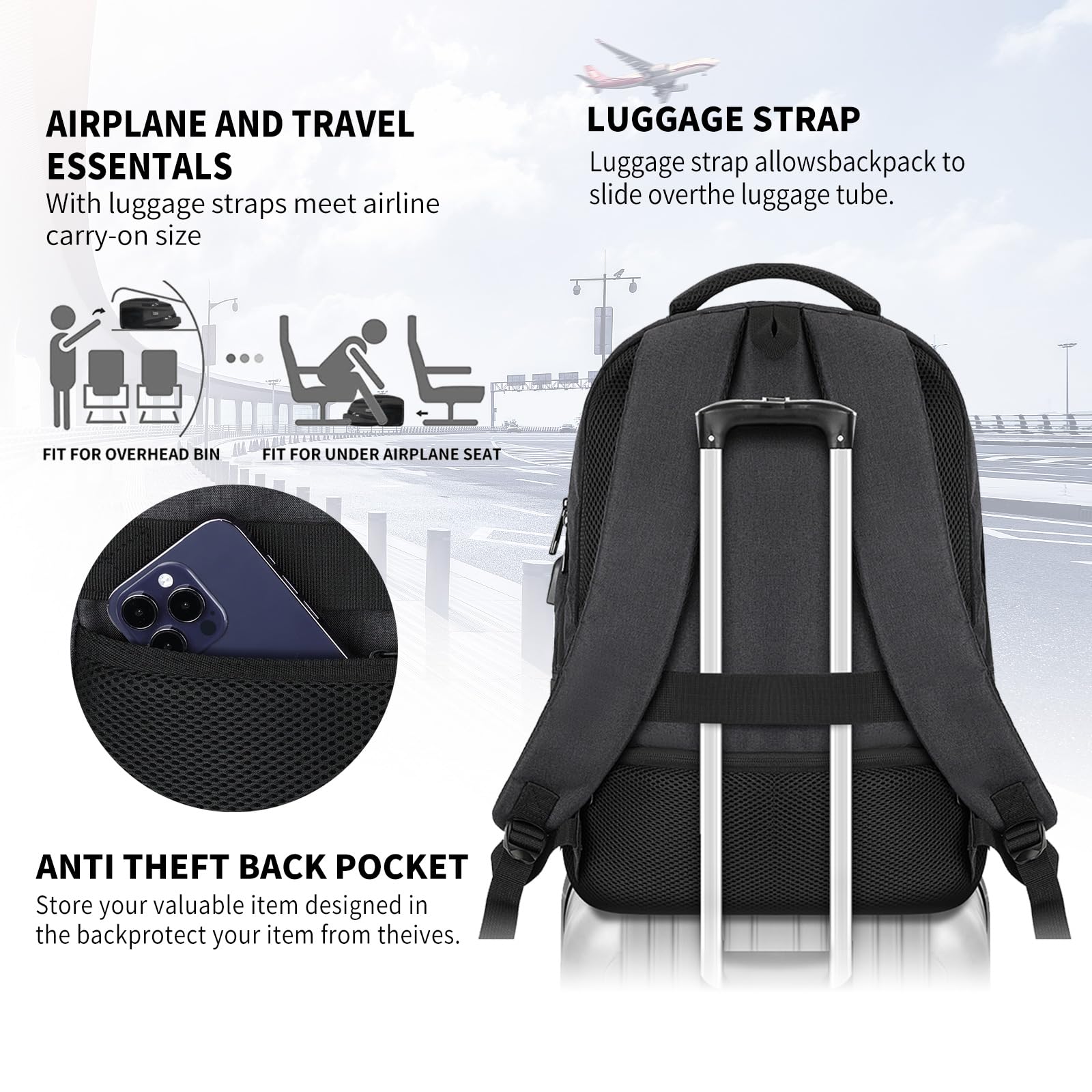 Stylish Unisex Backpack for Men & Women - Durable Water-Resistant School & Work Laptop Backpack with USB Charging Port - Fits 17.3 Inch Laptop - Perfect for College, Business Travel & Daily Commute - Black