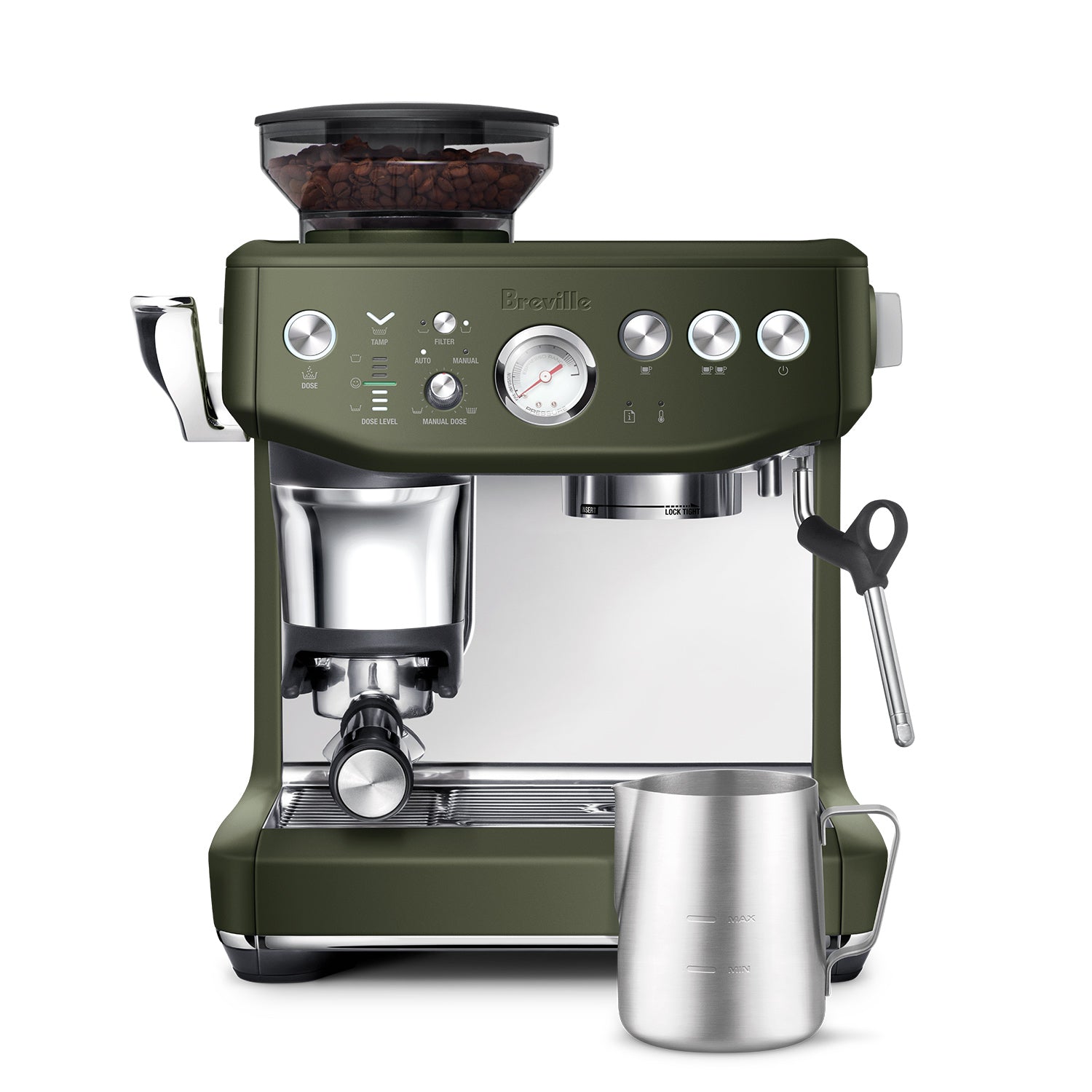 Breville Barista Express Impress Espresso Machine with Built-in Grinder - Olive Tapenade Color (BES876OLT1BNA1) | Perfect for Home Baristas & Coffee Lovers