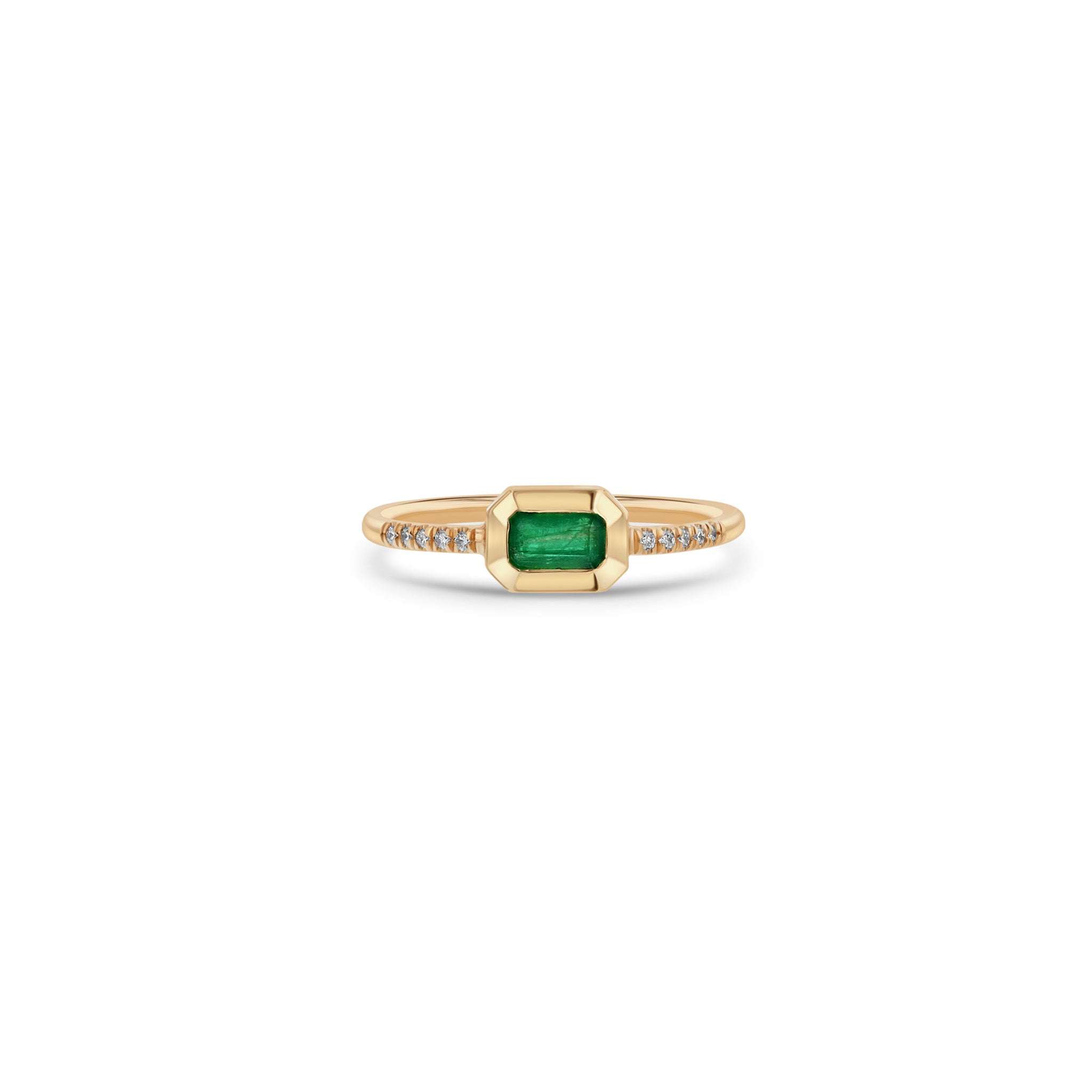 14K Gold Emerald Cut Emerald Bezel Pavé Diamond Band Ring for Women - Elegant Wedding, Engagement & Anniversary Jewelry Gift