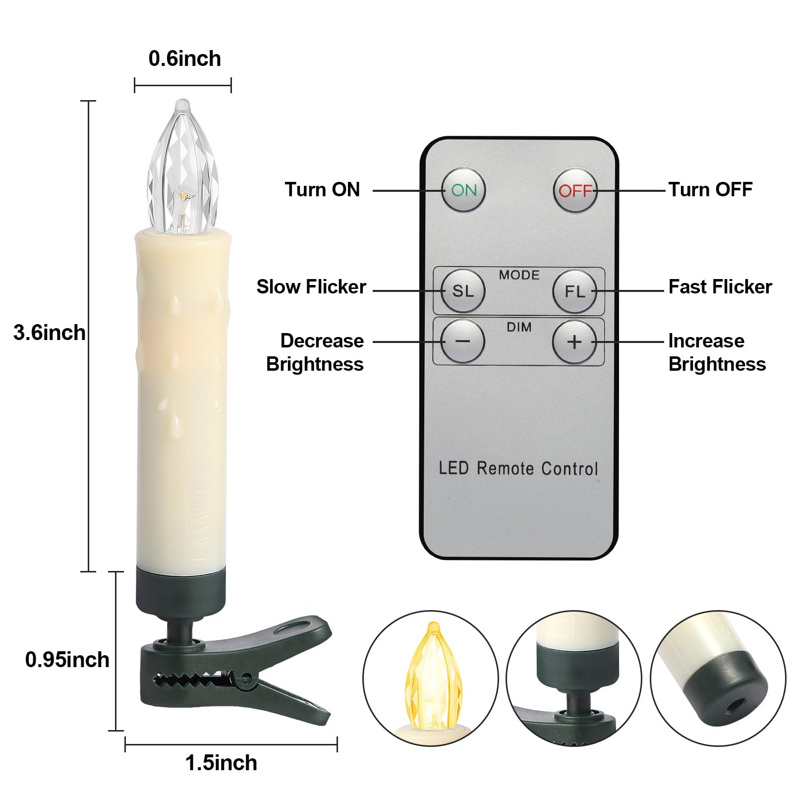 20PCS Flameless LED Christmas Tree Candles - Remote Battery Operated for Home & Party Decor