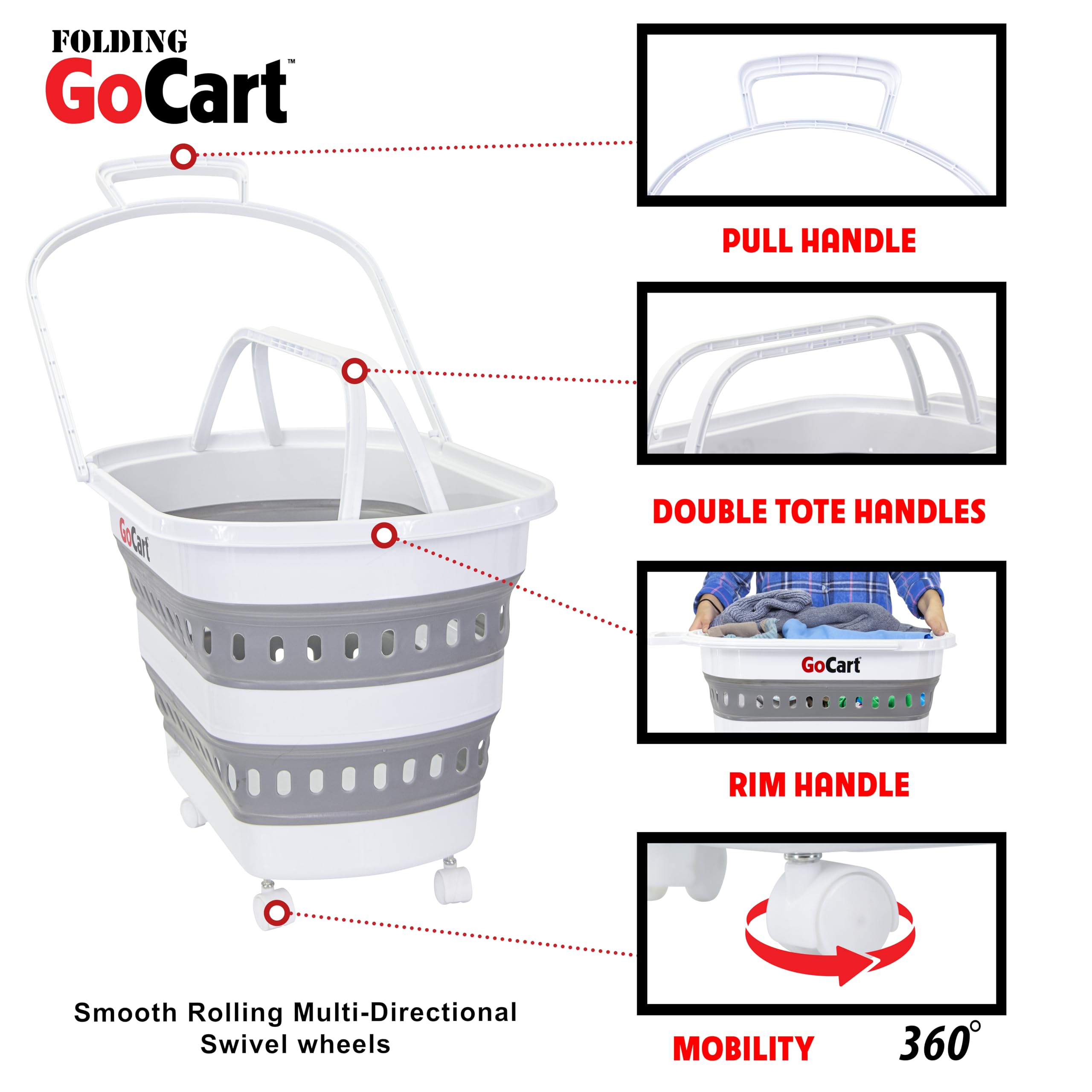 Dbest Folding Go Cart - Collapsible Laundry Basket with Wheels, Grocery Shopping Cart & Foldable Pop-Up Plastic Hamper with Handles - Perfect for Laundry, Groceries, and Home Organization (Cesto para Ropa Sucia)
