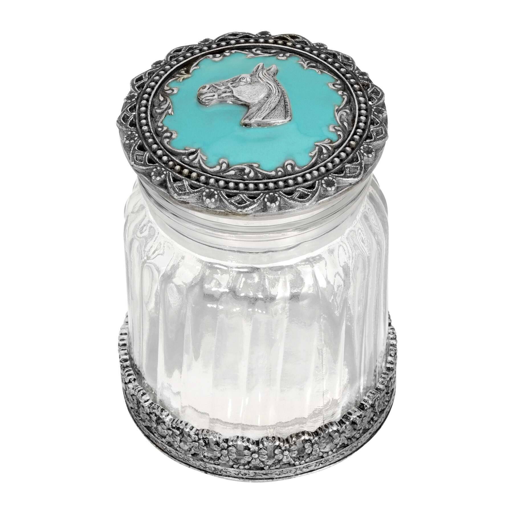 Vintage 1928 Horse Head Jewelry Box with Turquoise Enamel & Ridged Glass - Perfect for Jewelry Storage, Home Decor, and Gift Giving