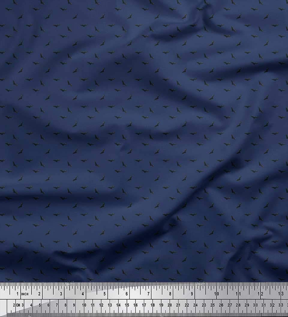 Soimoi Blue Bat Bird Print Polyester Crepe Fabric - 52 Inch Wide by The Yard - Lightweight & Drapable Shirting Material for Dresses, Blouses & DIY Sewing Projects