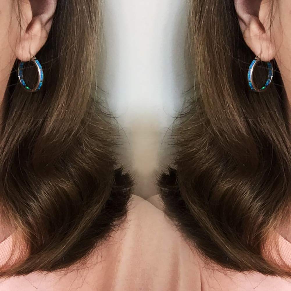 925 Sterling Silver Hoop Earrings for Women | Hypoallergenic Opal & Cubic Zirconia Huggie Earrings | Blue & White Gemstone Jewelry | Perfect for Everyday Wear, Gift Giving & Special Occasions