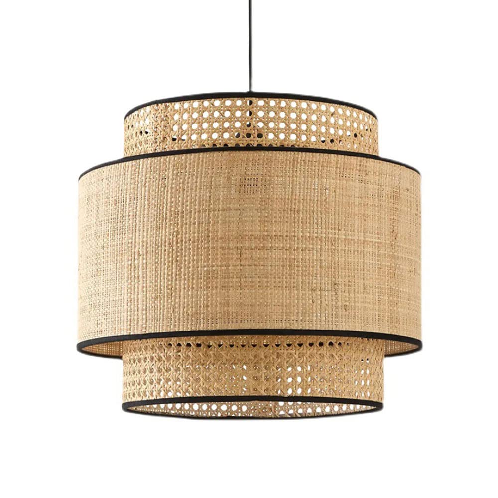 Vintage Wicker Pendant Lamp - Handmade Rattan Hanging Light Fixture with Antique Industrial Design for Kitchen, Dining Room, and Bedroom Lighting